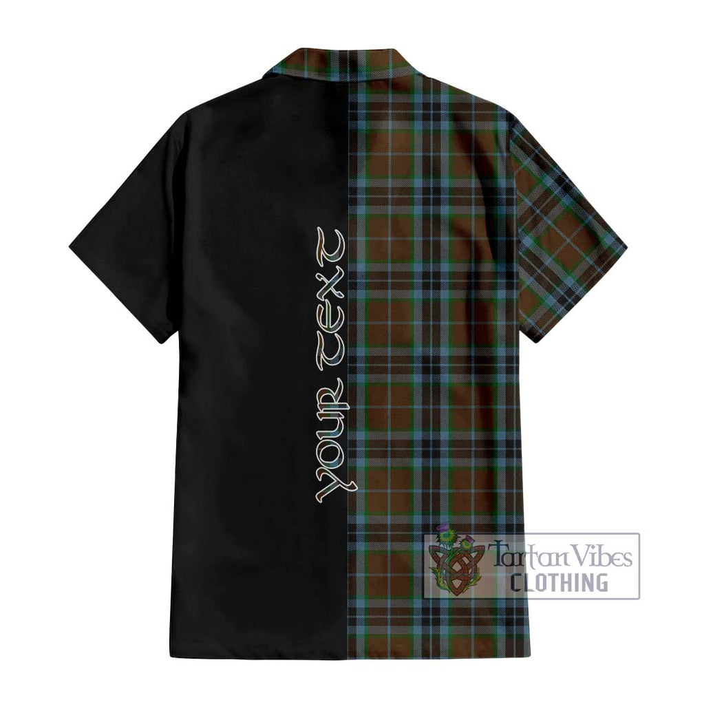 MacTavish Hunting Tartan Short Sleeve Button Shirt with Family Crest and Half Of Me Style - Tartanvibesclothing Shop