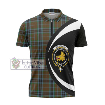 MacTavish Hunting Tartan Zipper Polo Shirt with Family Crest Circle Style