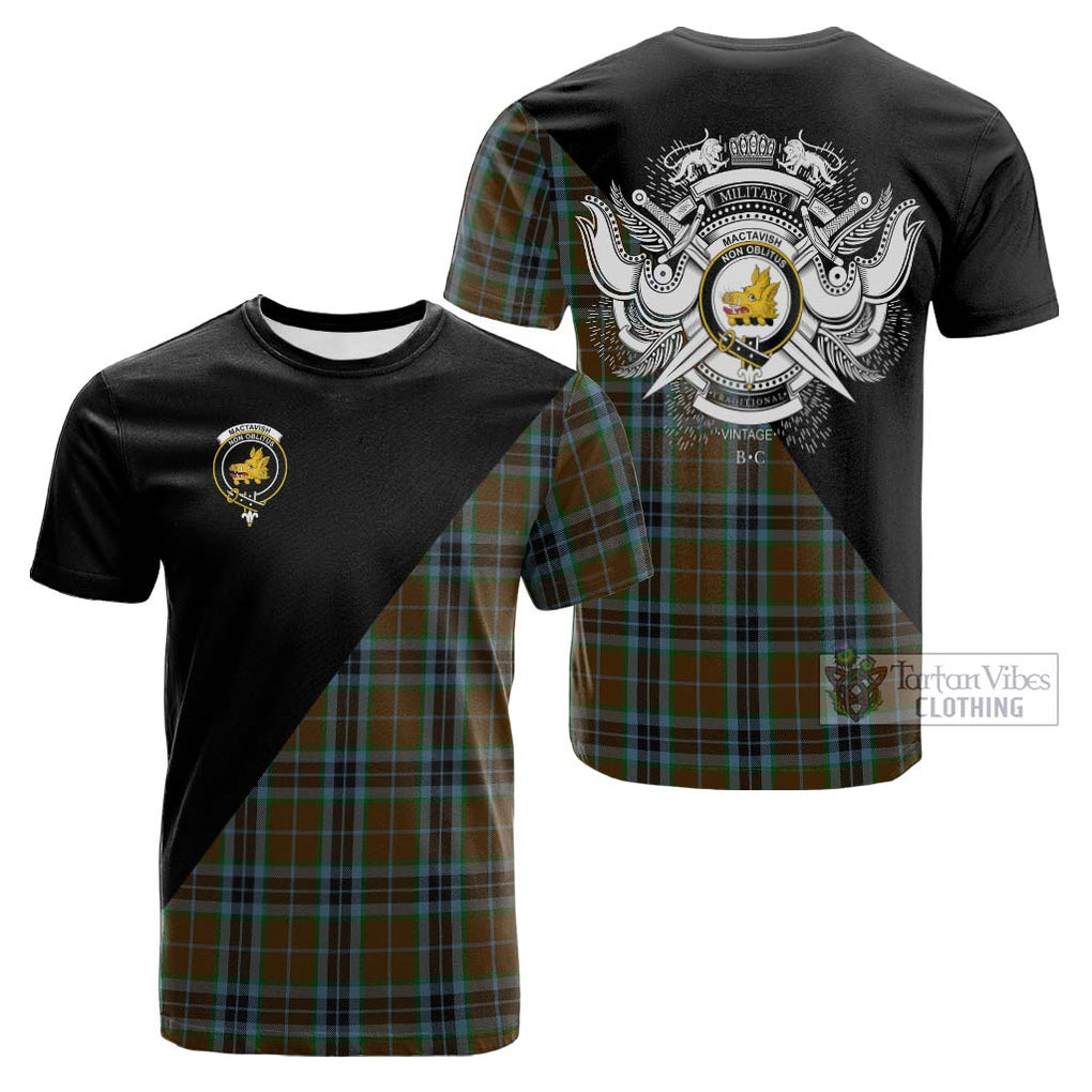 Tartan Vibes Clothing MacTavish Hunting Tartan Cotton T-shirt with Family Crest and Military Logo Style