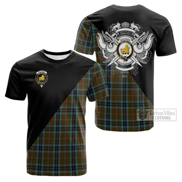 MacTavish Hunting Tartan Cotton T-shirt with Family Crest and Military Logo Style