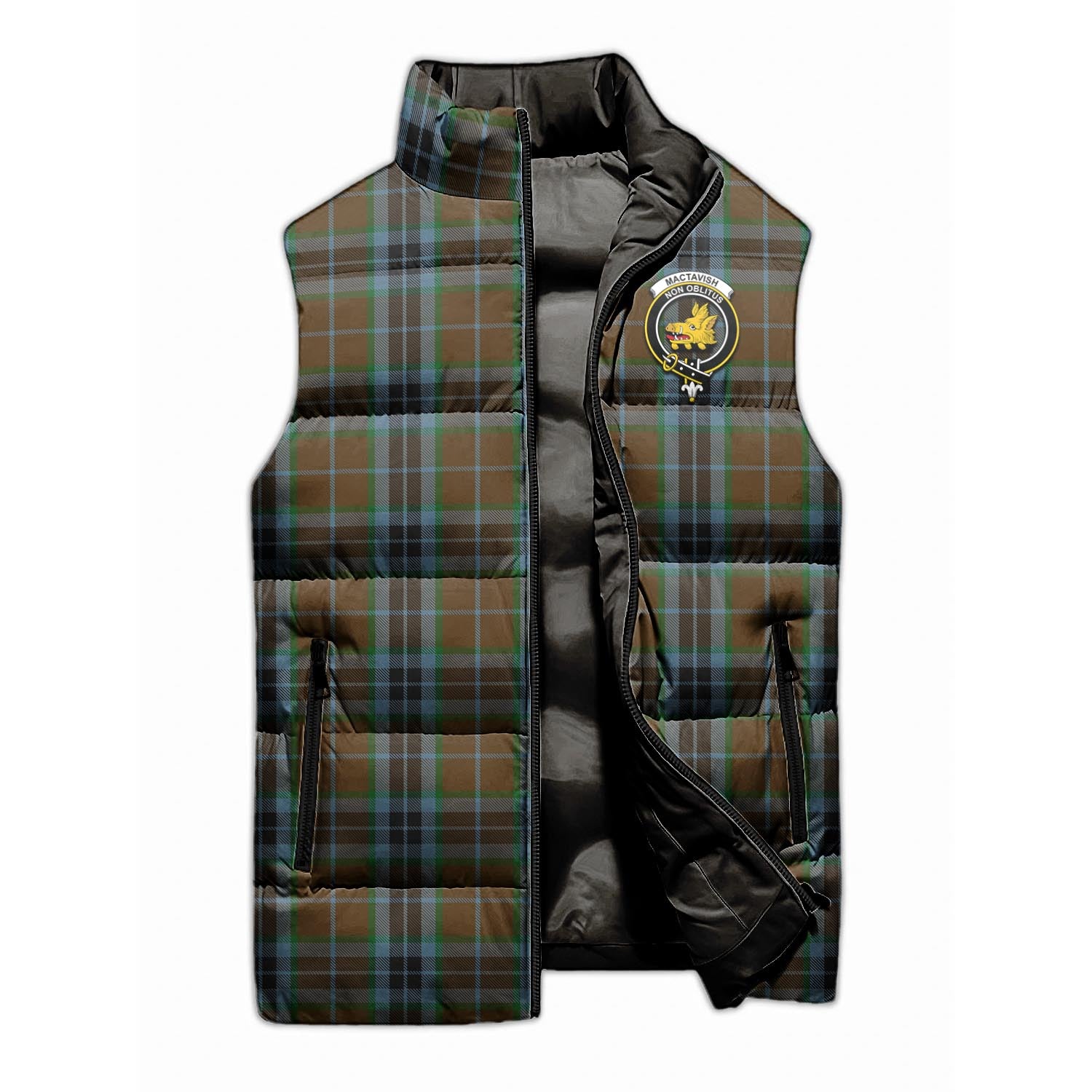 MacTavish Hunting Tartan Sleeveless Puffer Jacket with Family Crest - Tartanvibesclothing