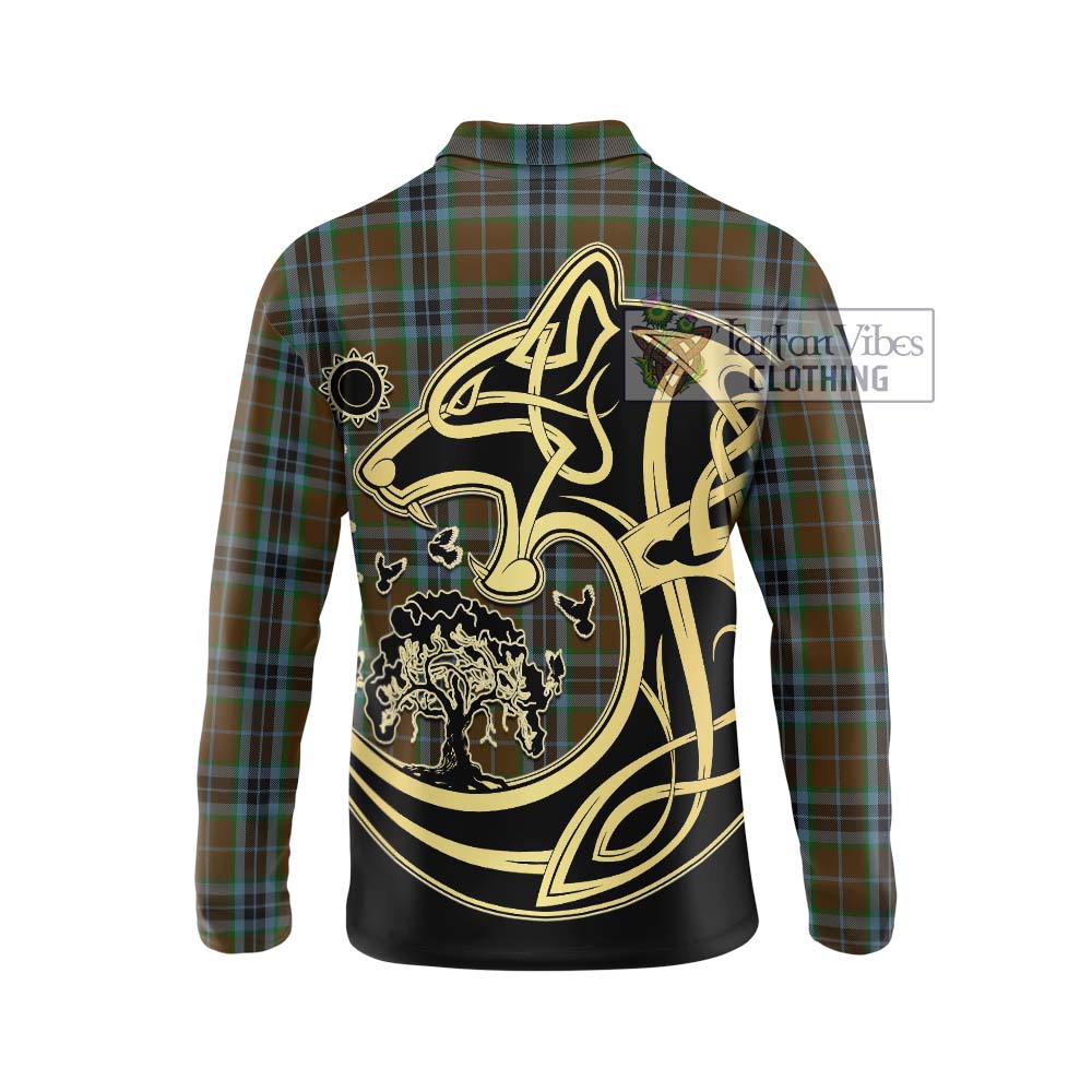 MacTavish Hunting Tartan Long Sleeve Polo Shirt with Family Crest Celtic Wolf Style - Tartanvibesclothing Shop