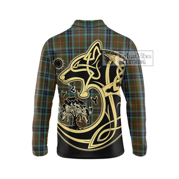 MacTavish Hunting Tartan Long Sleeve Polo Shirt with Family Crest Celtic Wolf Style