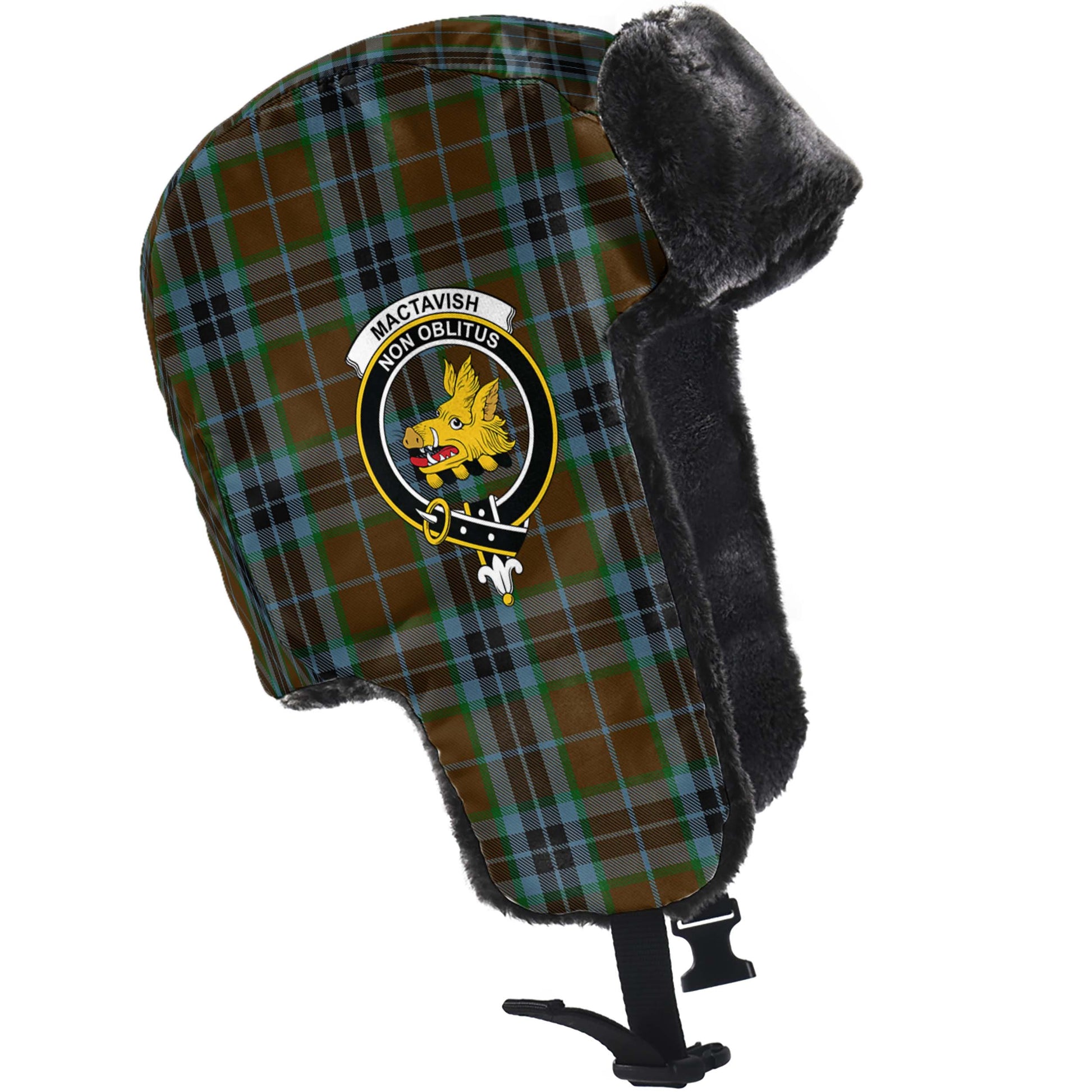 MacTavish Hunting Tartan Winter Trapper Hat with Family Crest - Tartanvibesclothing