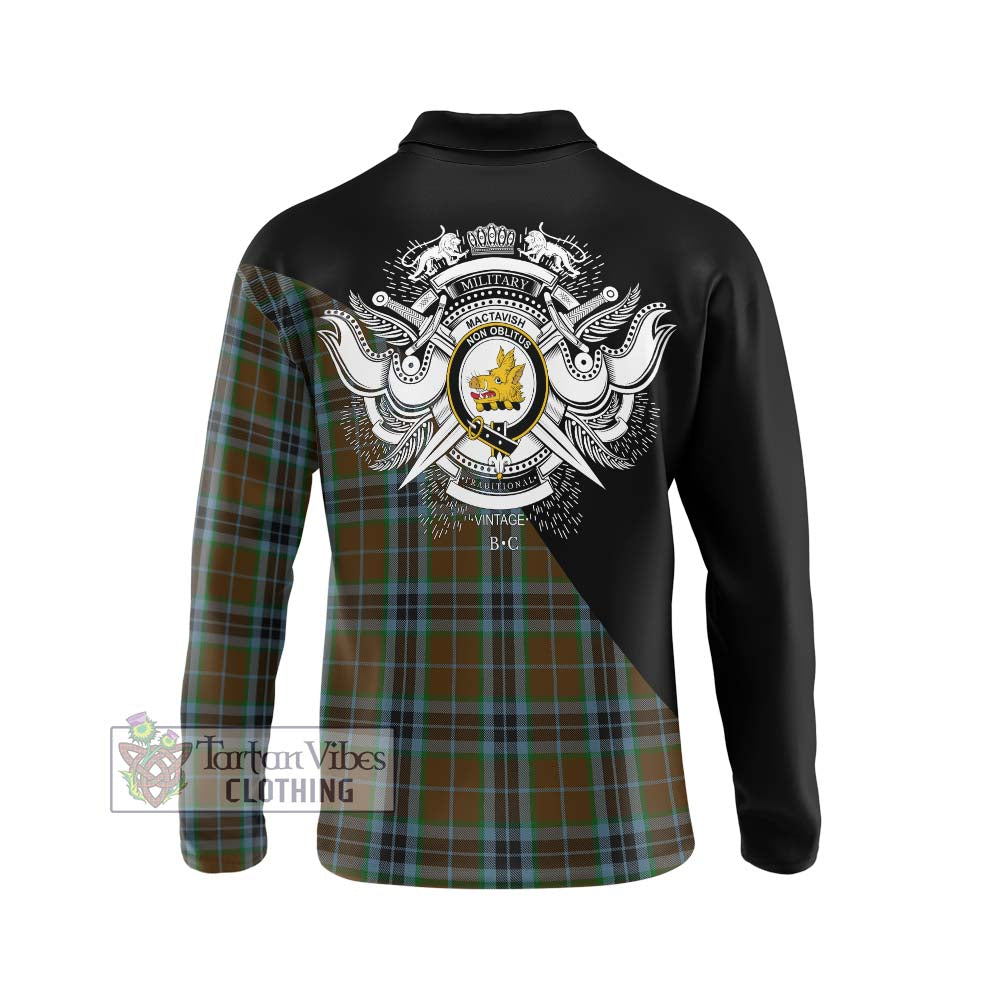 MacTavish Hunting Tartan Long Sleeve Polo Shirt with Family Crest and Military Logo Style - Tartanvibesclothing Shop