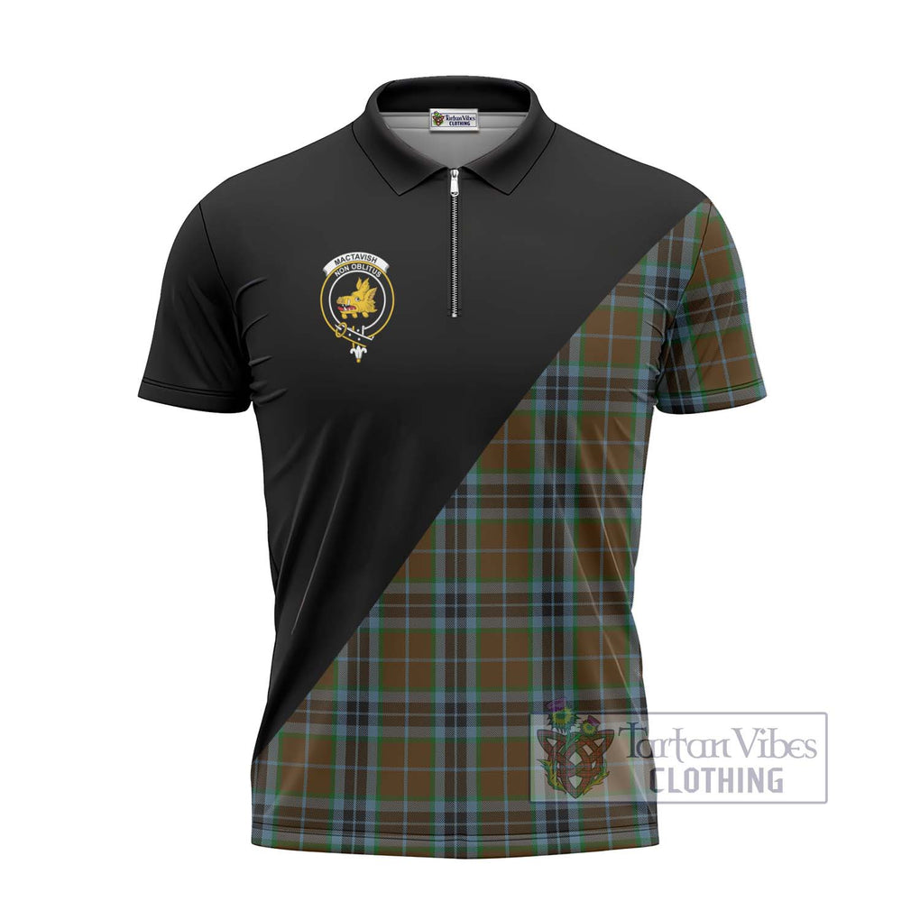 MacTavish Hunting Tartan Zipper Polo Shirt with Family Crest and Military Logo Style - Tartanvibesclothing Shop