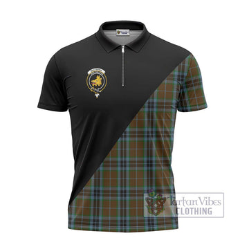 MacTavish Hunting Tartan Zipper Polo Shirt with Family Crest and Military Logo Style