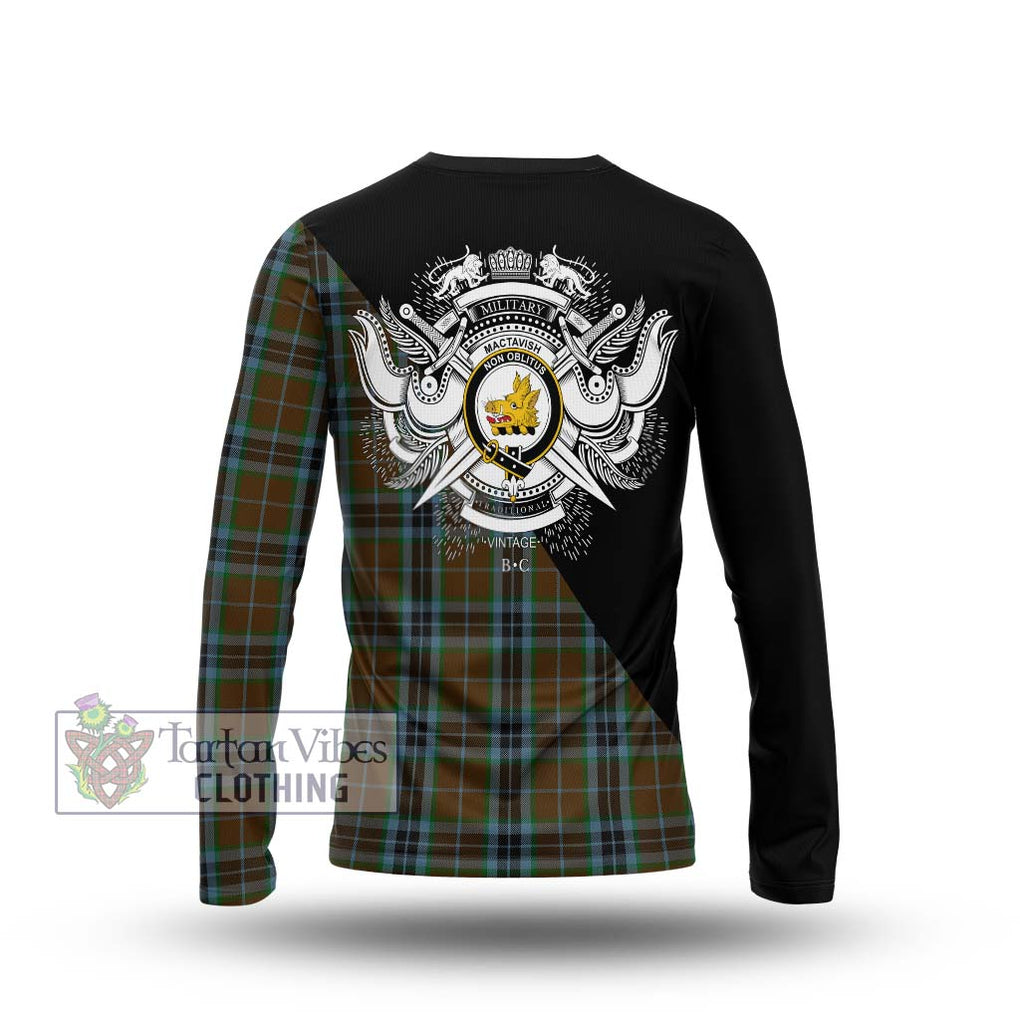 MacTavish Hunting Tartan Long Sleeve T-Shirt with Family Crest and Military Logo Style - Tartanvibesclothing Shop