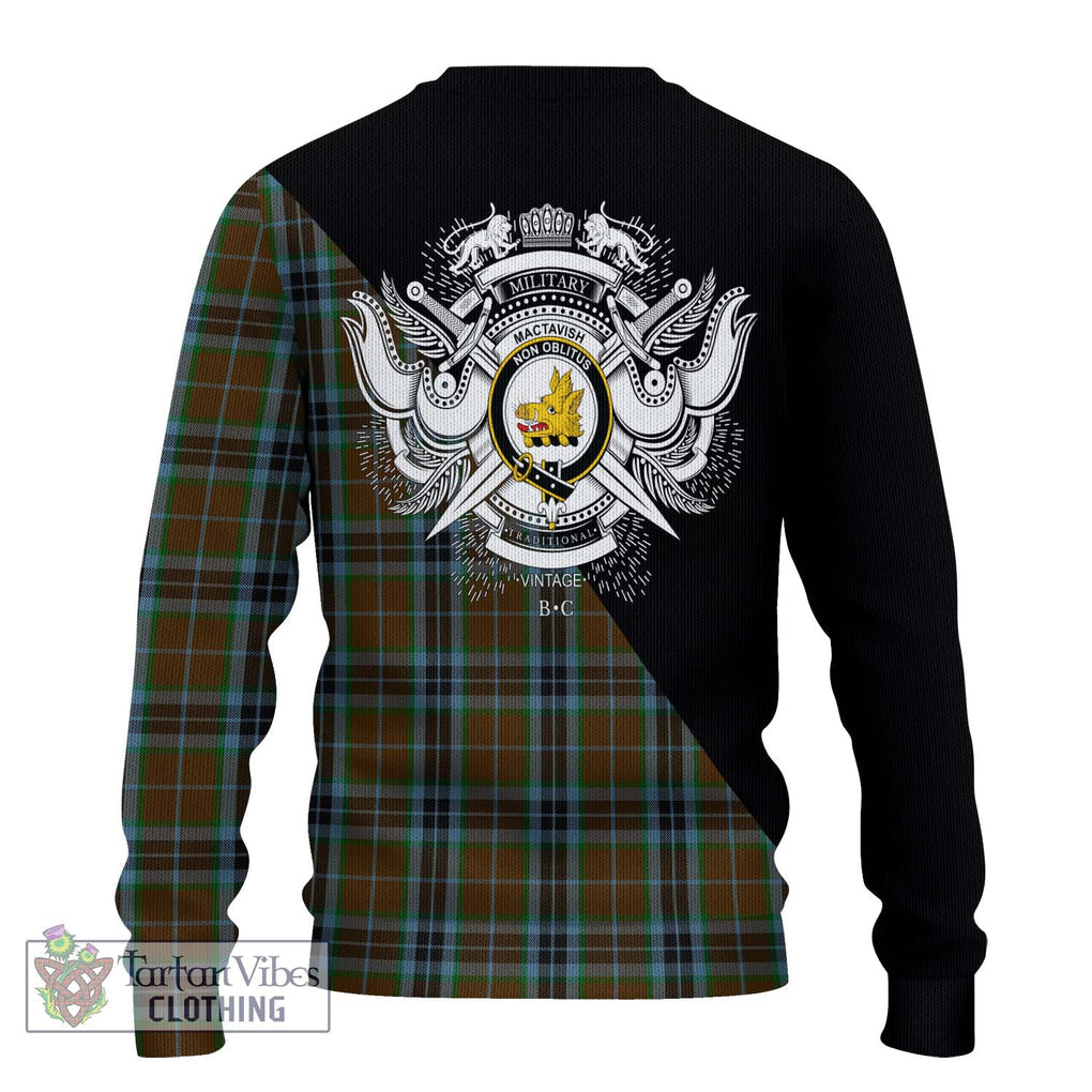 MacTavish Hunting Tartan Knitted Sweater with Family Crest and Military Logo Style - Tartanvibesclothing Shop