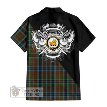 MacTavish Hunting Tartan Short Sleeve Button Shirt with Family Crest and Military Logo Style