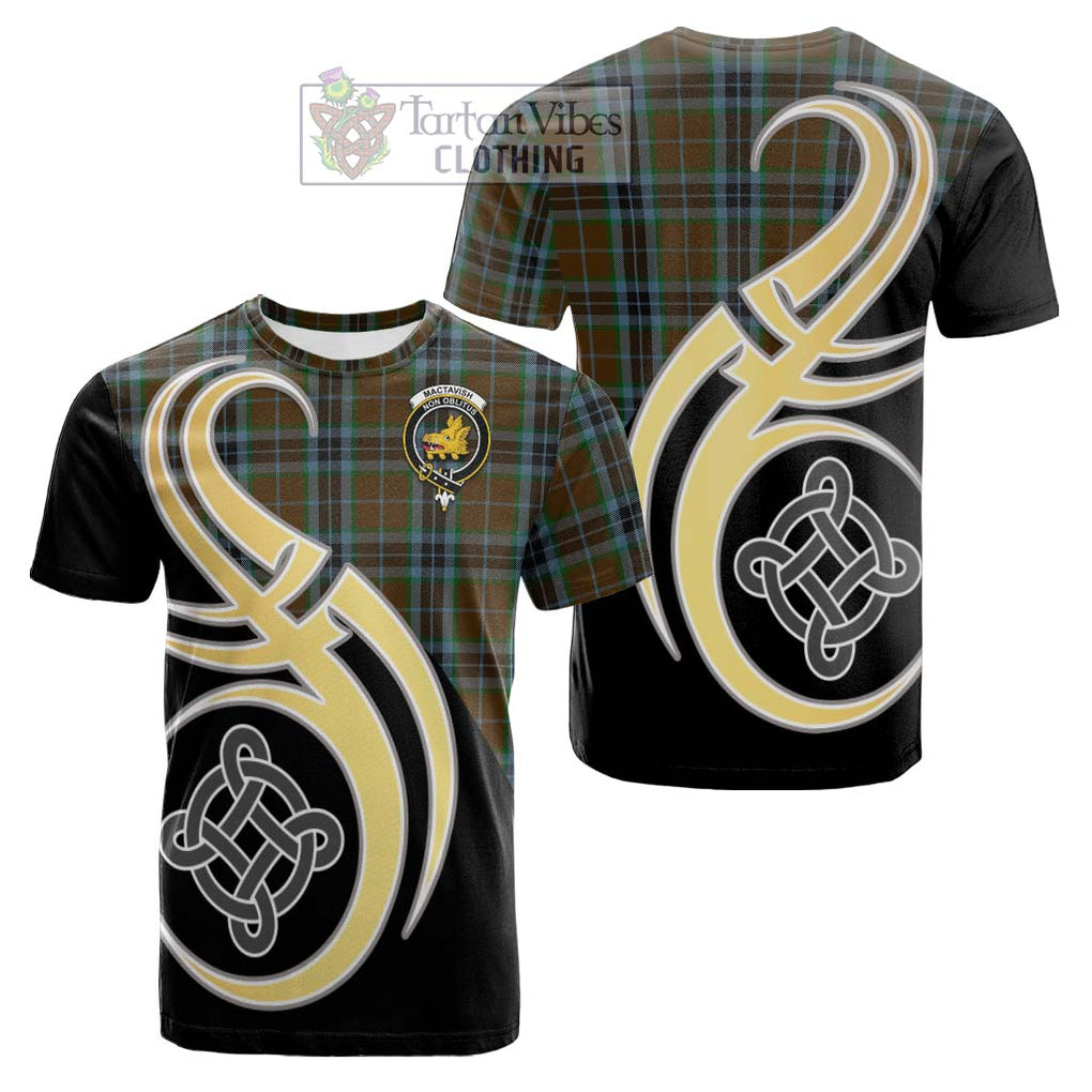 Tartan Vibes Clothing MacTavish Hunting Tartan Cotton T-shirt with Family Crest and Celtic Symbol Style