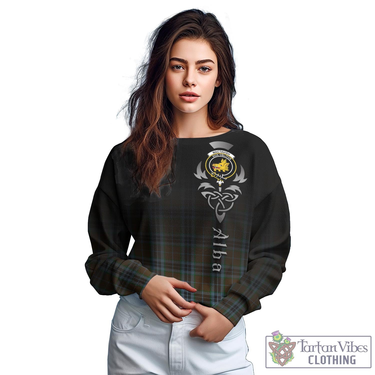 Tartan Vibes Clothing MacTavish Hunting Tartan Sweatshirt Featuring Alba Gu Brath Family Crest Celtic Inspired