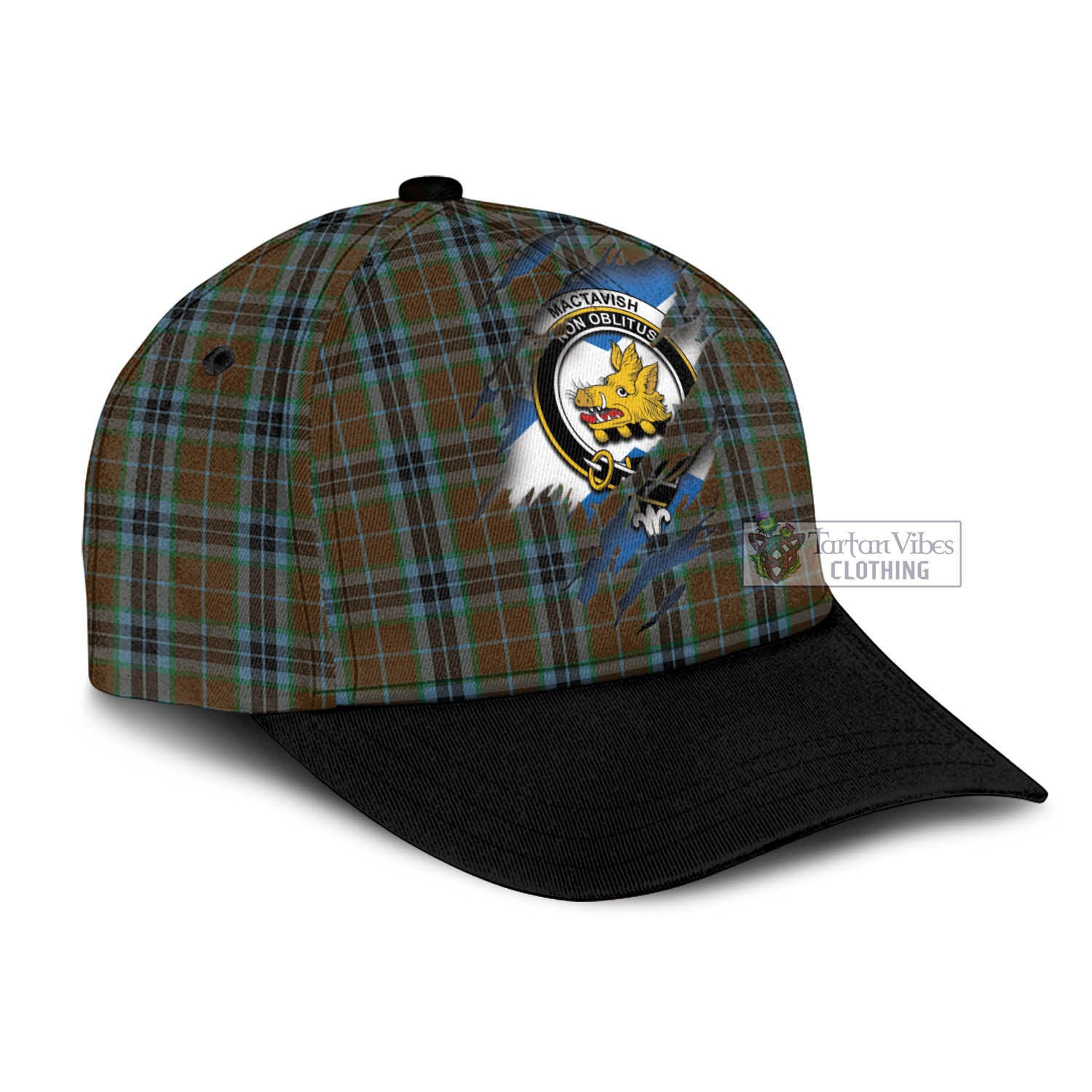 Tartan Vibes Clothing MacTavish Hunting Tartan Classic Cap with Family Crest In Me Style