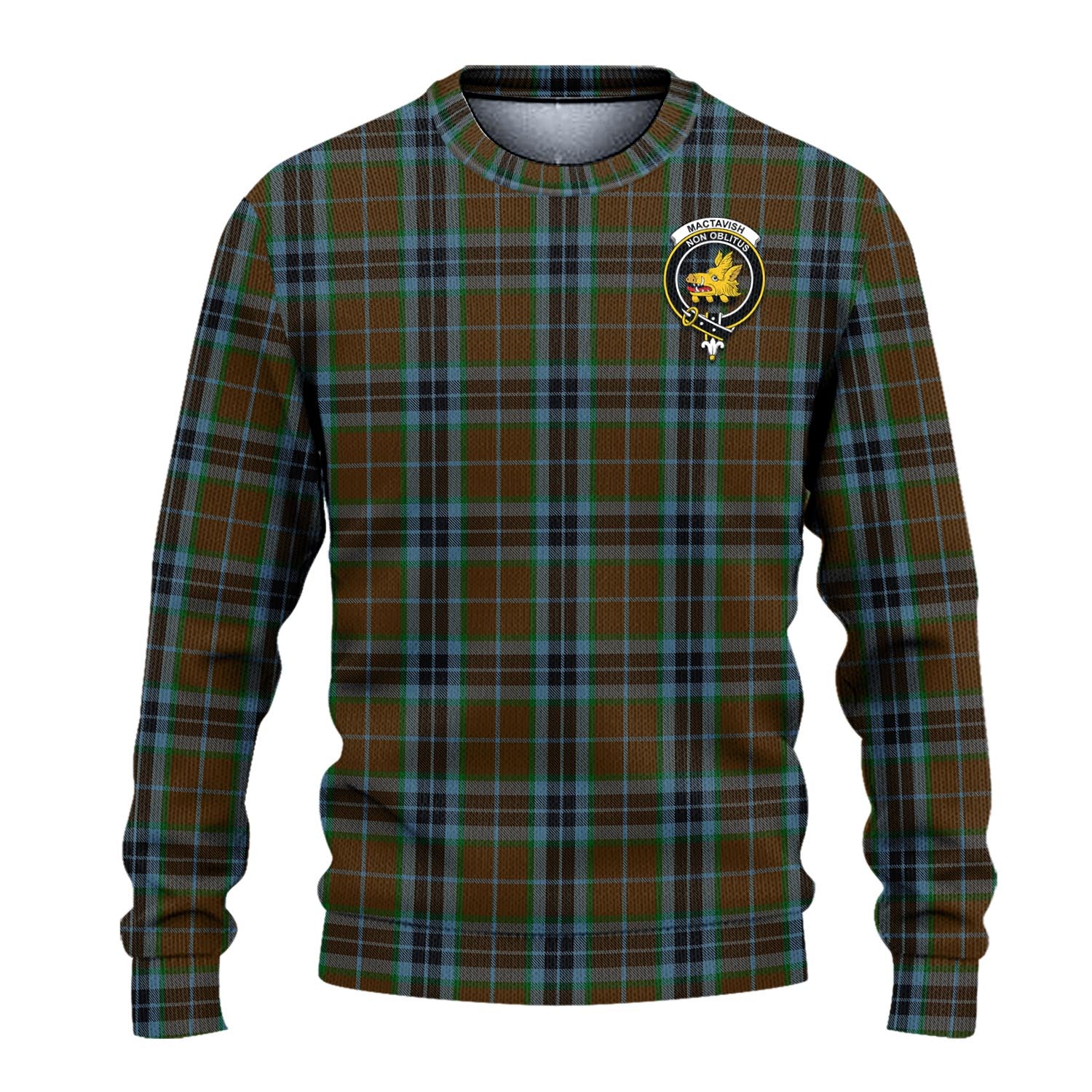 MacTavish Hunting Tartan Knitted Sweater with Family Crest - Tartanvibesclothing