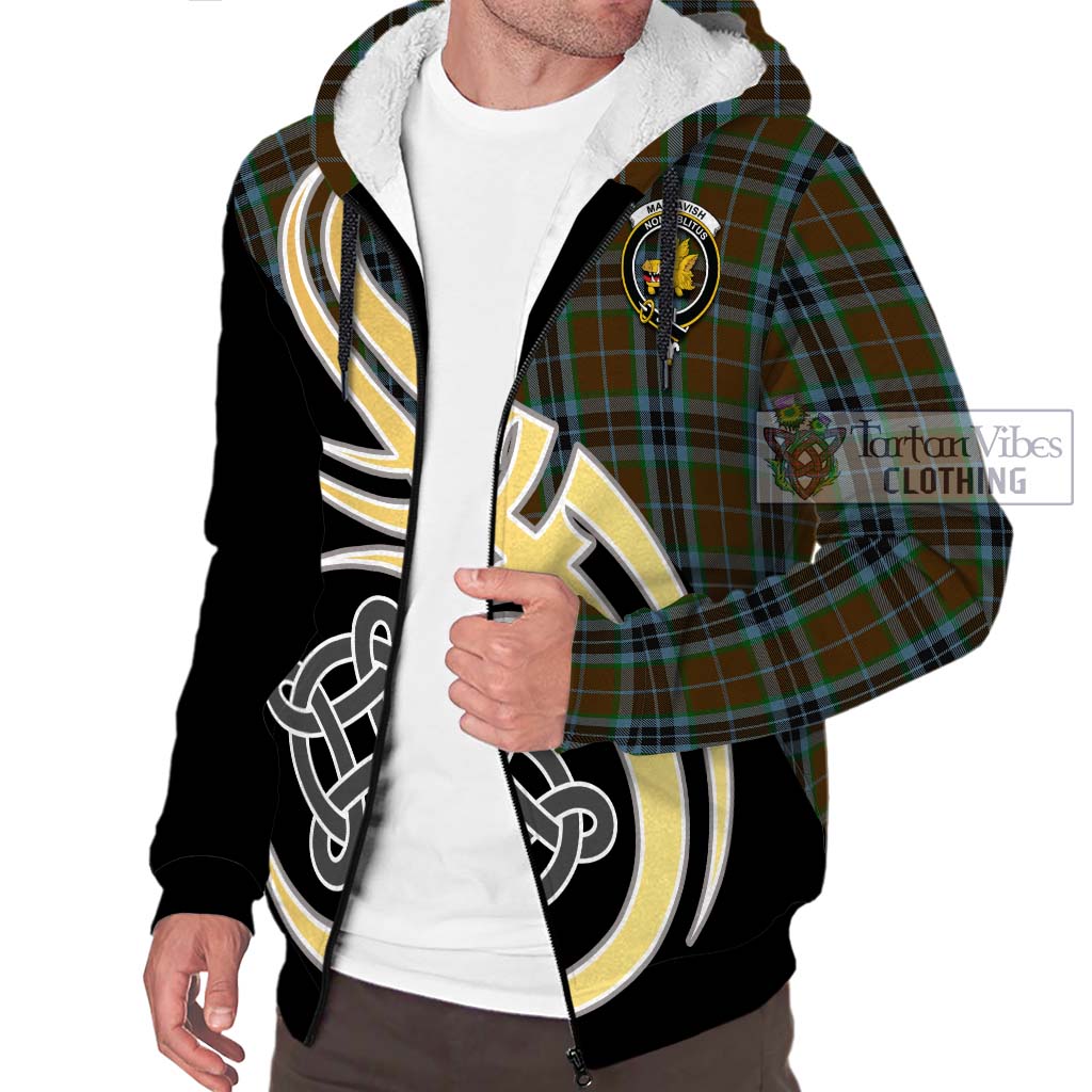 MacTavish Hunting Tartan Sherpa Hoodie with Family Crest and Celtic Symbol Style - Tartan Vibes Clothing