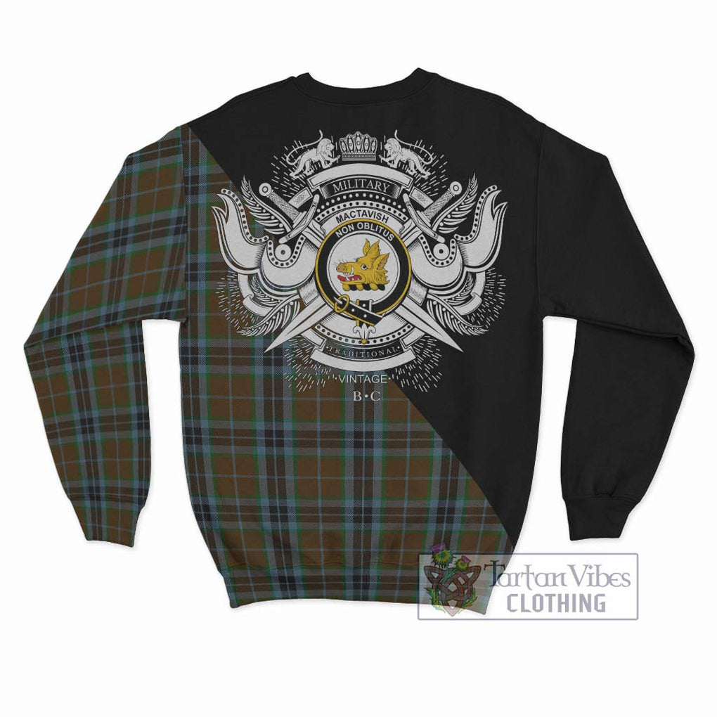 MacTavish Hunting Tartan Sweatshirt with Family Crest and Military Logo Style - Tartanvibesclothing Shop