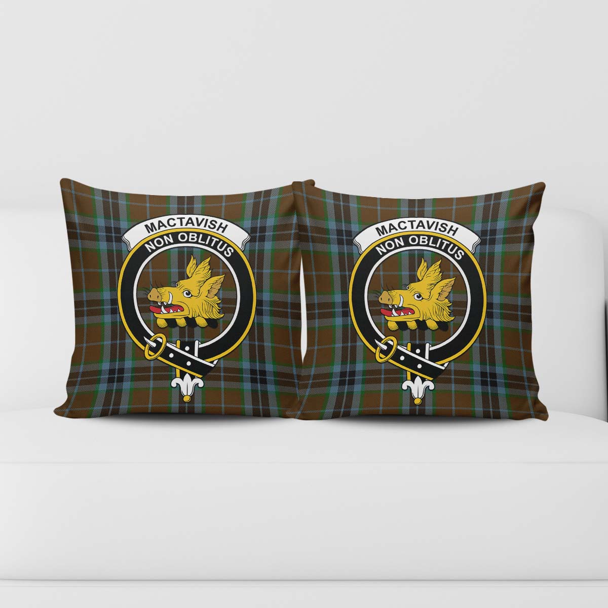 MacTavish Hunting Tartan Pillow Cover with Family Crest - Tartanvibesclothing