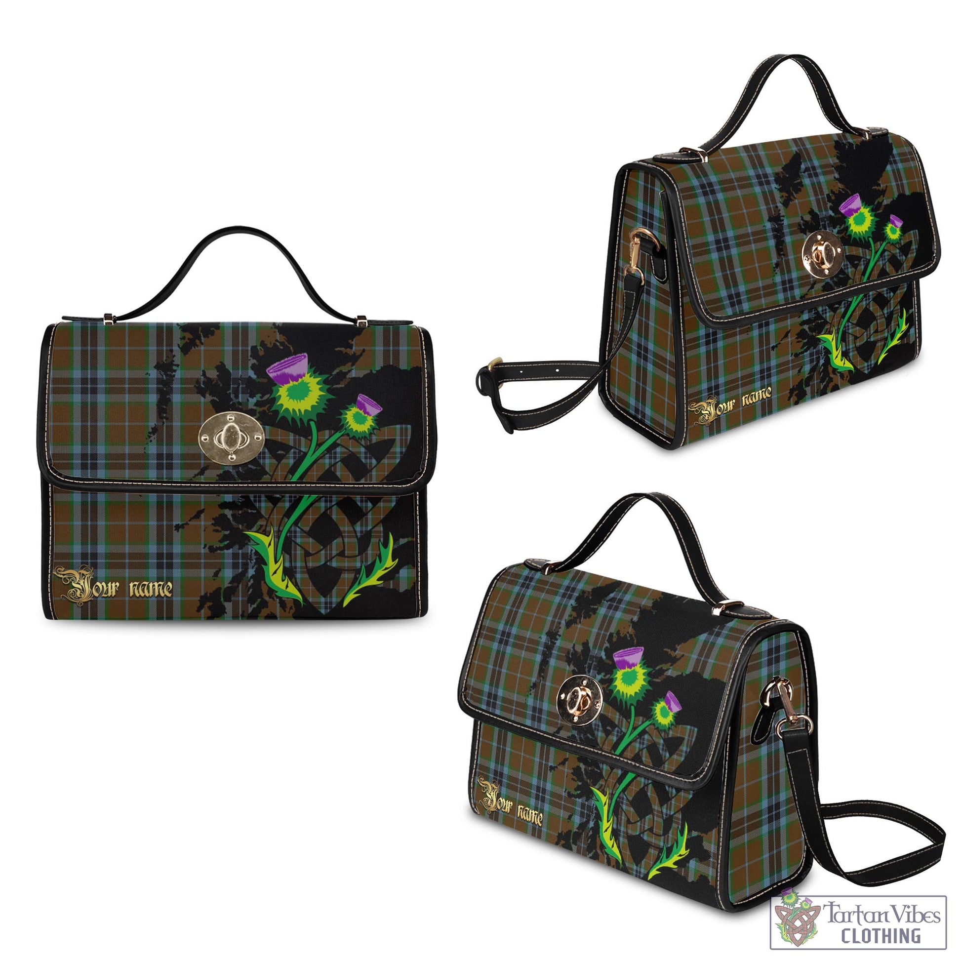 Tartan Vibes Clothing MacTavish Hunting Tartan Waterproof Canvas Bag with Scotland Map and Thistle Celtic Accents