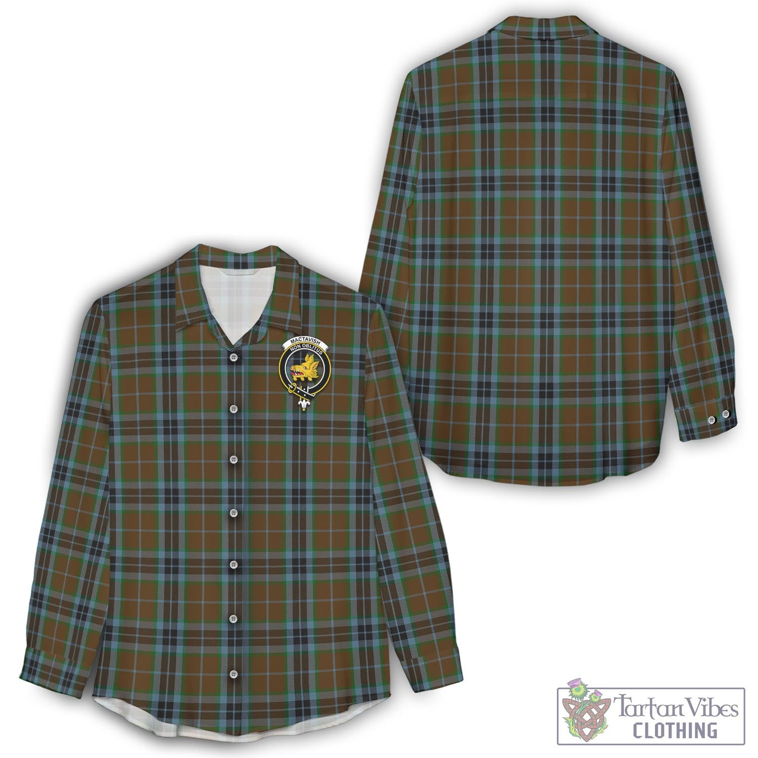 Tartan Vibes Clothing MacTavish Hunting Tartan Womens Casual Shirt with Family Crest