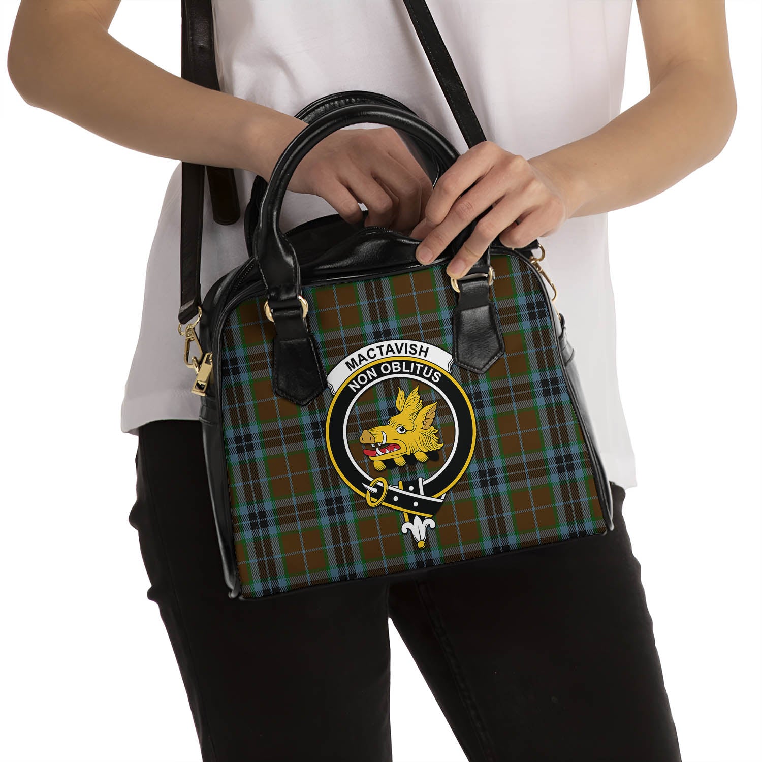 MacTavish Hunting Tartan Shoulder Handbags with Family Crest - Tartanvibesclothing