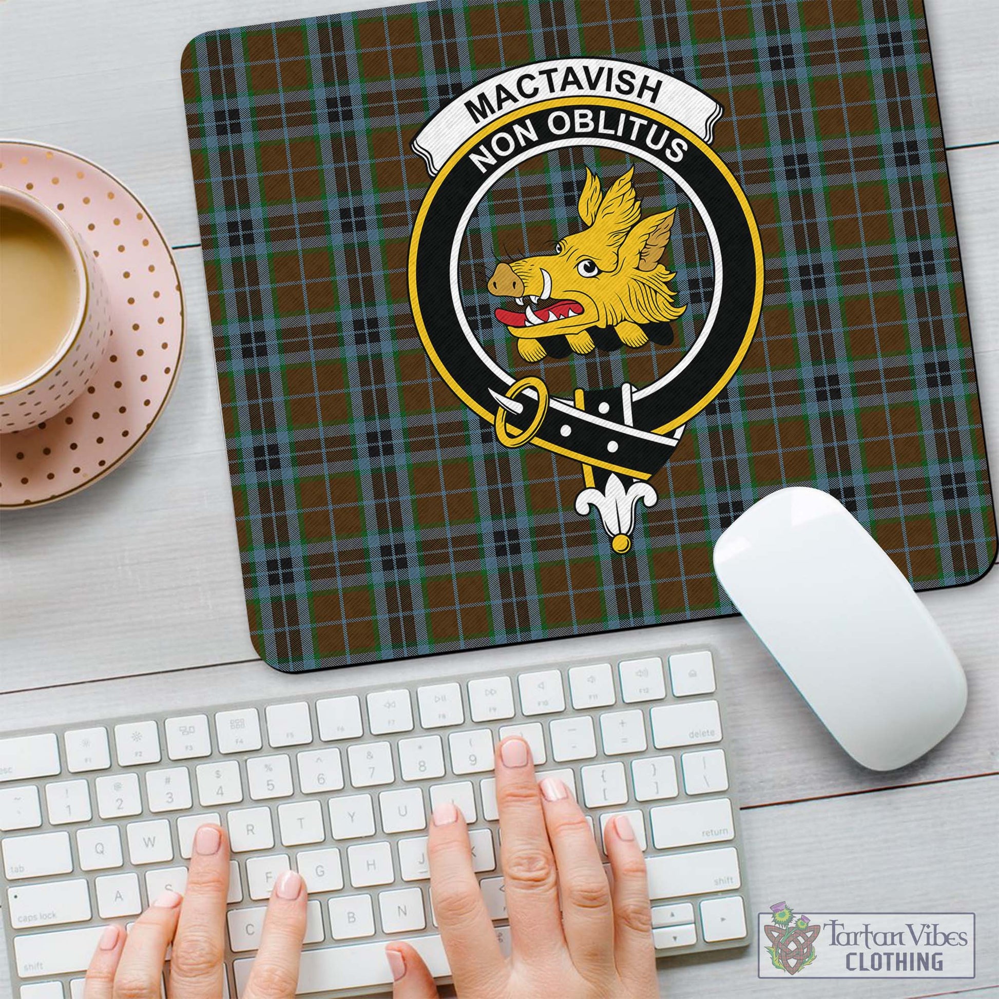 Tartan Vibes Clothing MacTavish Hunting Tartan Mouse Pad with Family Crest