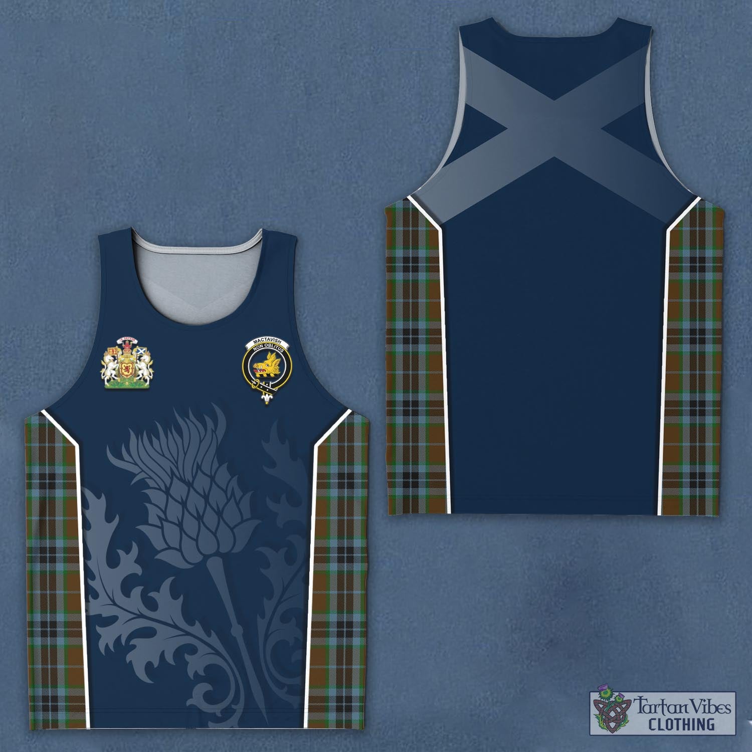 Tartan Vibes Clothing MacTavish Hunting Tartan Men's Tanks Top with Family Crest and Scottish Thistle Vibes Sport Style