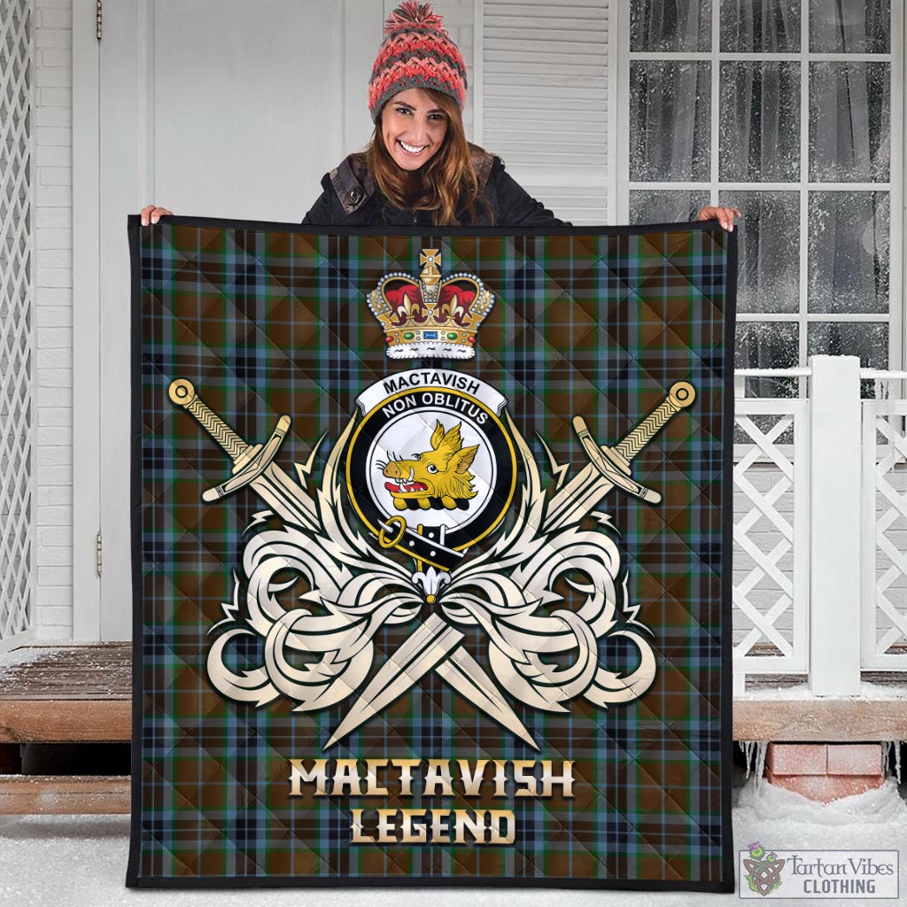 Tartan Vibes Clothing MacTavish Hunting Tartan Quilt with Clan Crest and the Golden Sword of Courageous Legacy