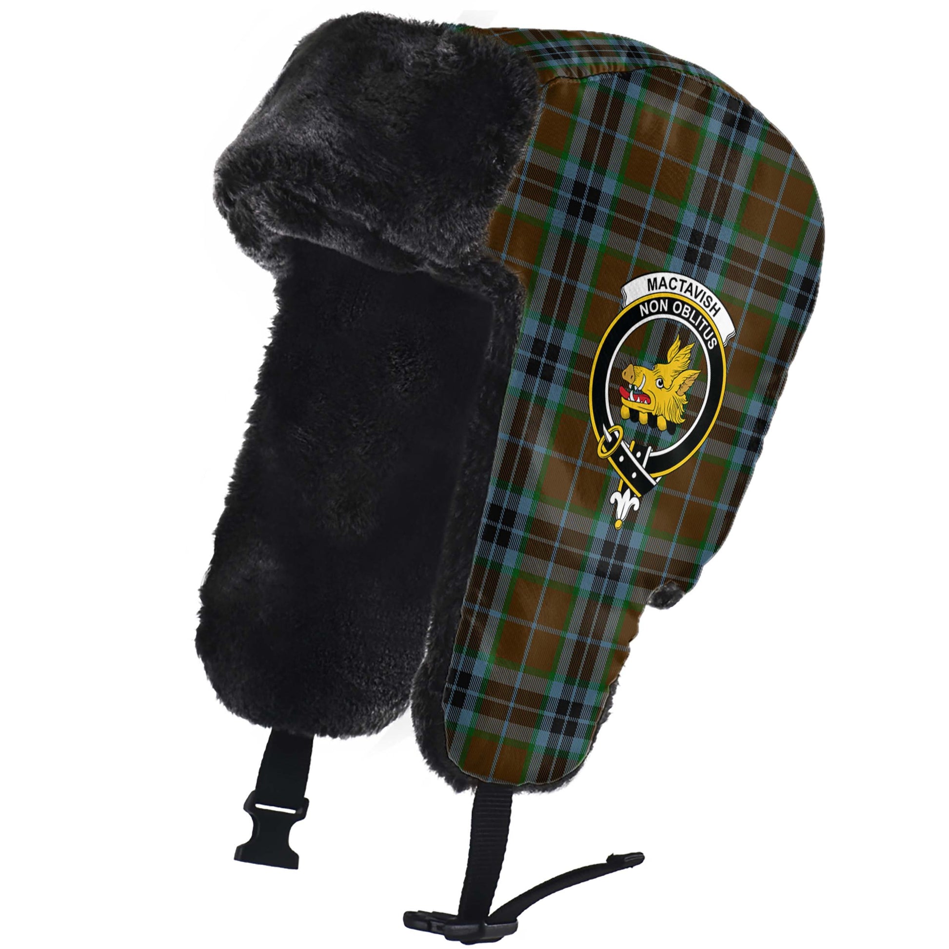 MacTavish Hunting Tartan Winter Trapper Hat with Family Crest - Tartanvibesclothing