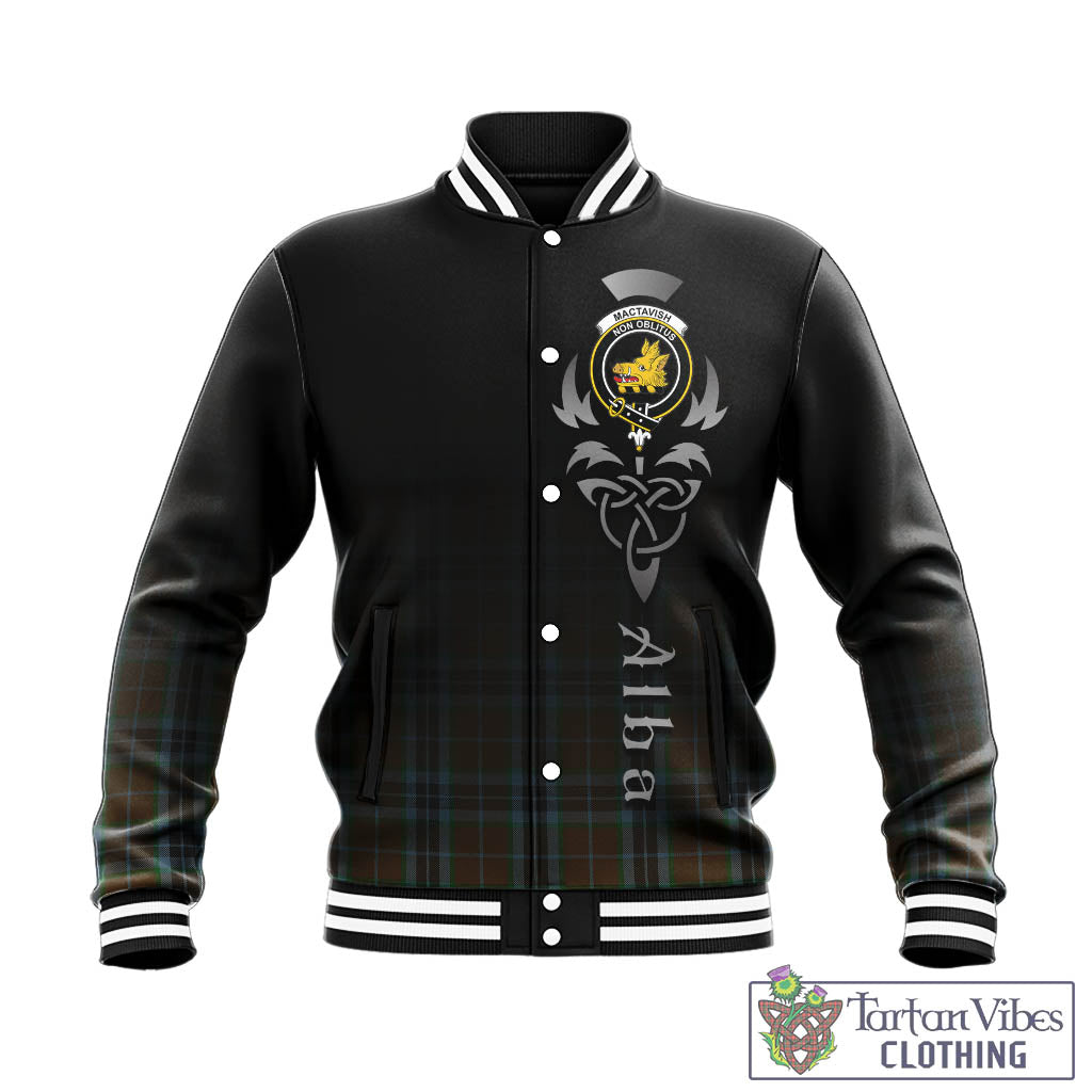 Tartan Vibes Clothing MacTavish Hunting Tartan Baseball Jacket Featuring Alba Gu Brath Family Crest Celtic Inspired