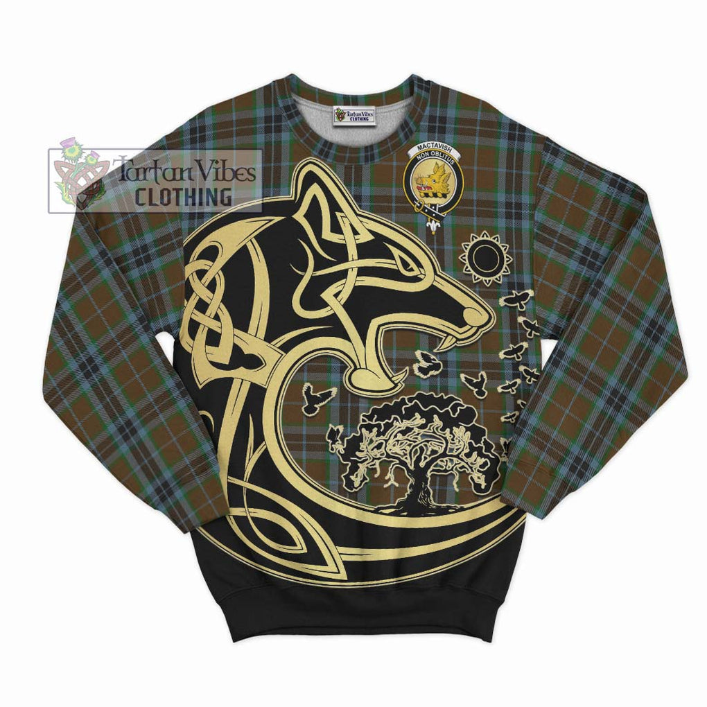 MacTavish Hunting Tartan Sweatshirt with Family Crest Celtic Wolf Style - Tartan Vibes Clothing