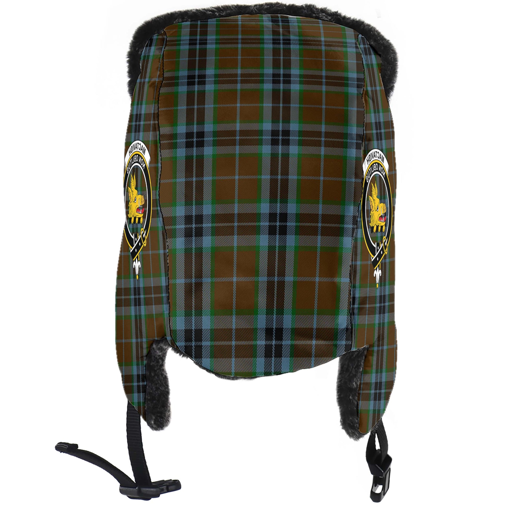 MacTavish Hunting Tartan Winter Trapper Hat with Family Crest - Tartanvibesclothing