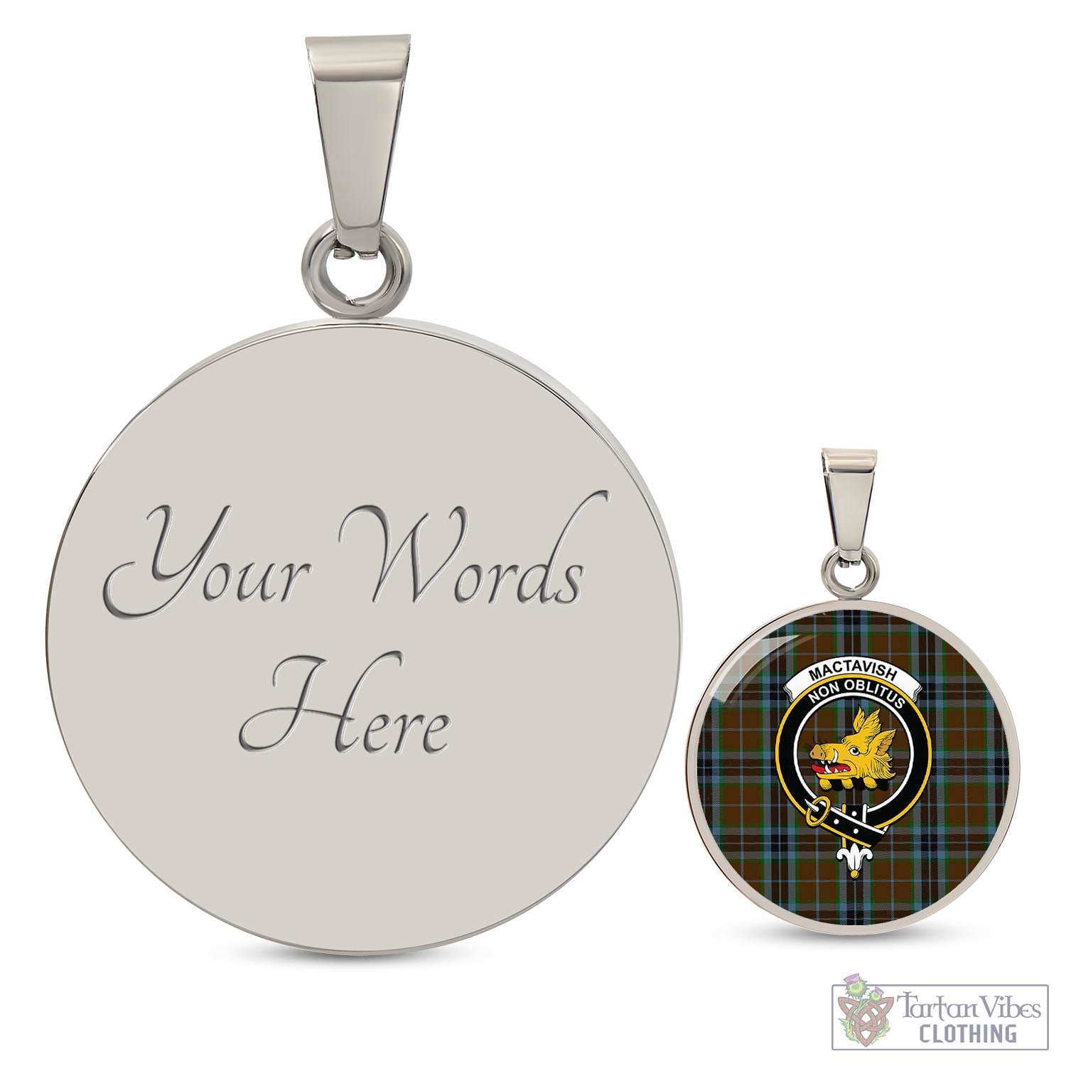 Tartan Vibes Clothing MacTavish Hunting Tartan Circle Necklace with Family Crest