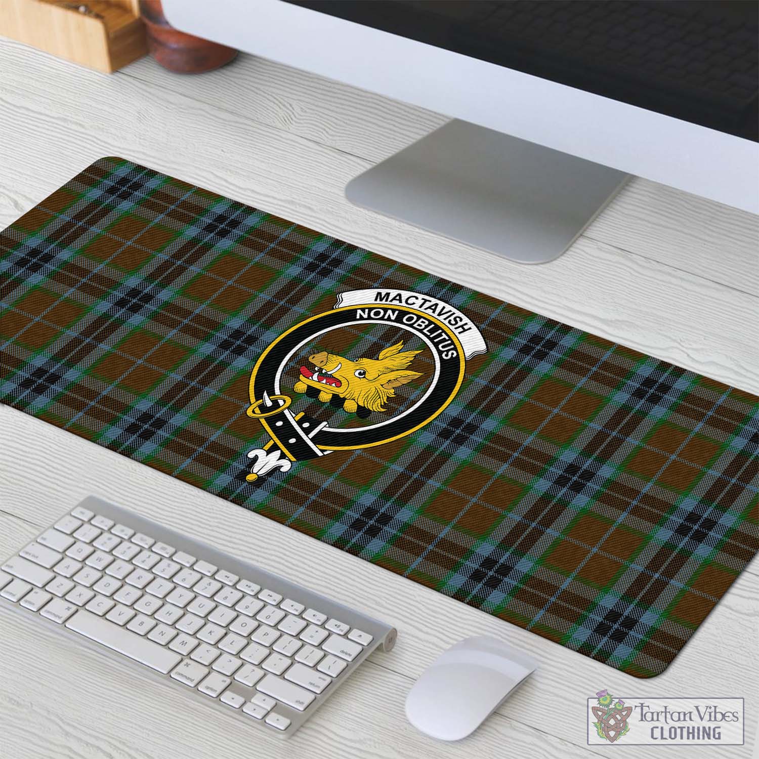 Tartan Vibes Clothing MacTavish Hunting Tartan Mouse Pad with Family Crest