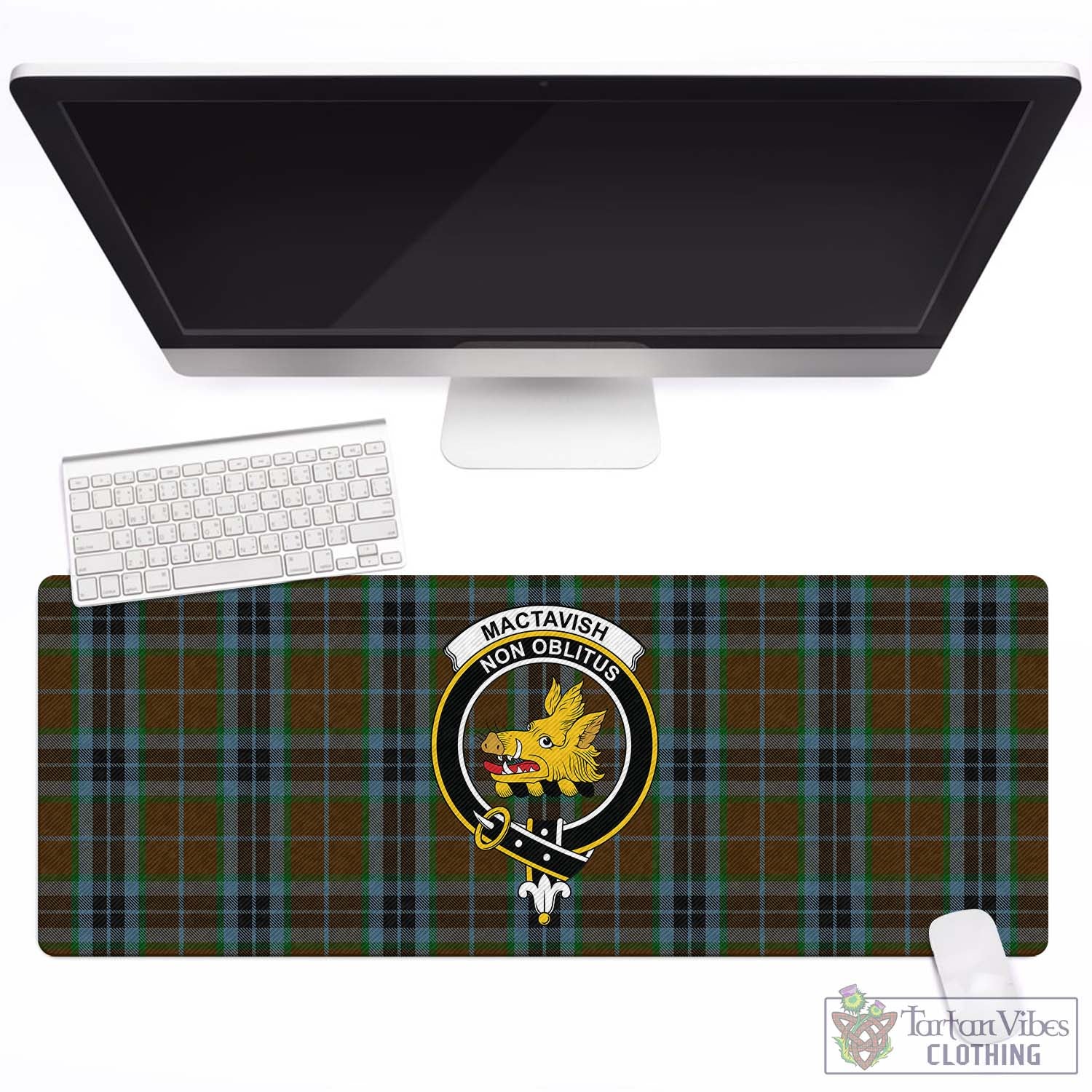 Tartan Vibes Clothing MacTavish Hunting Tartan Mouse Pad with Family Crest