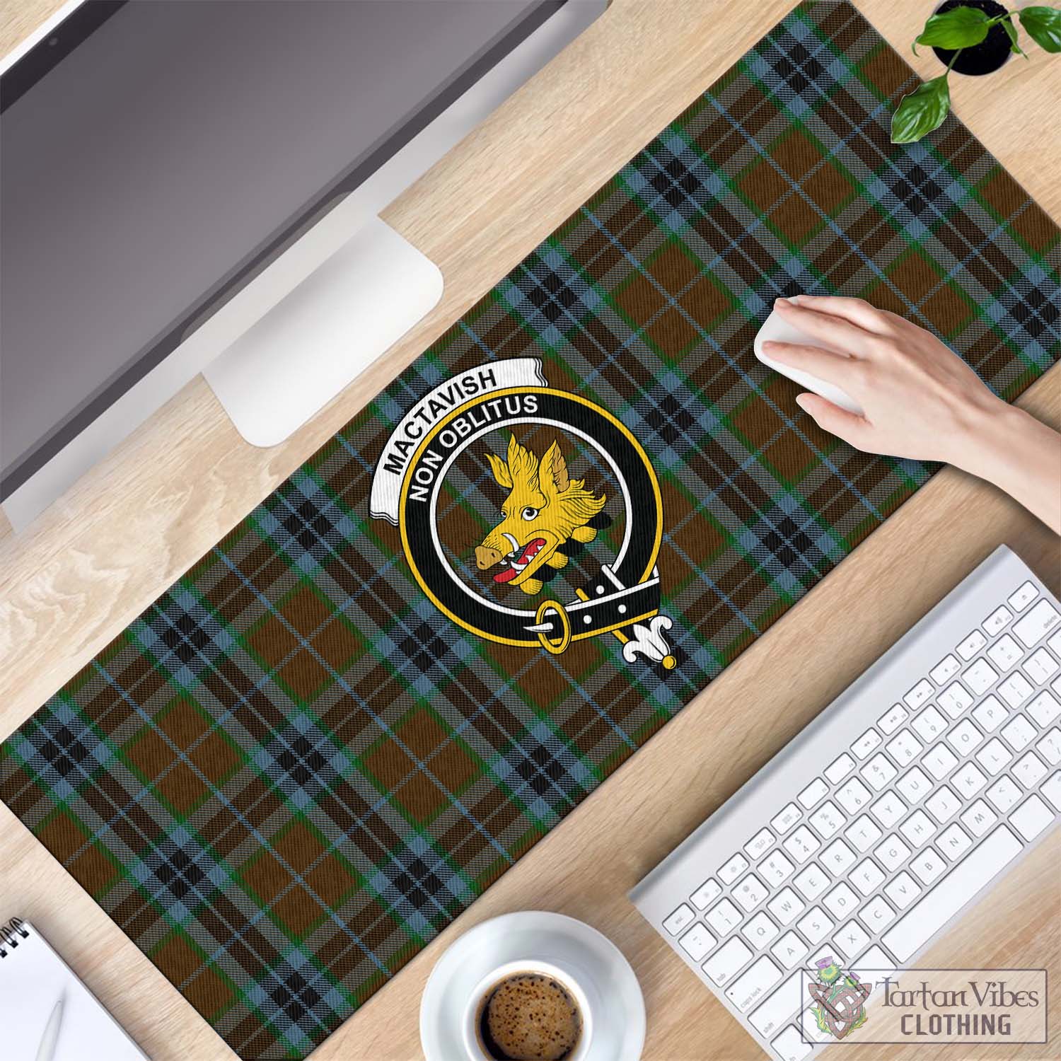 Tartan Vibes Clothing MacTavish Hunting Tartan Mouse Pad with Family Crest