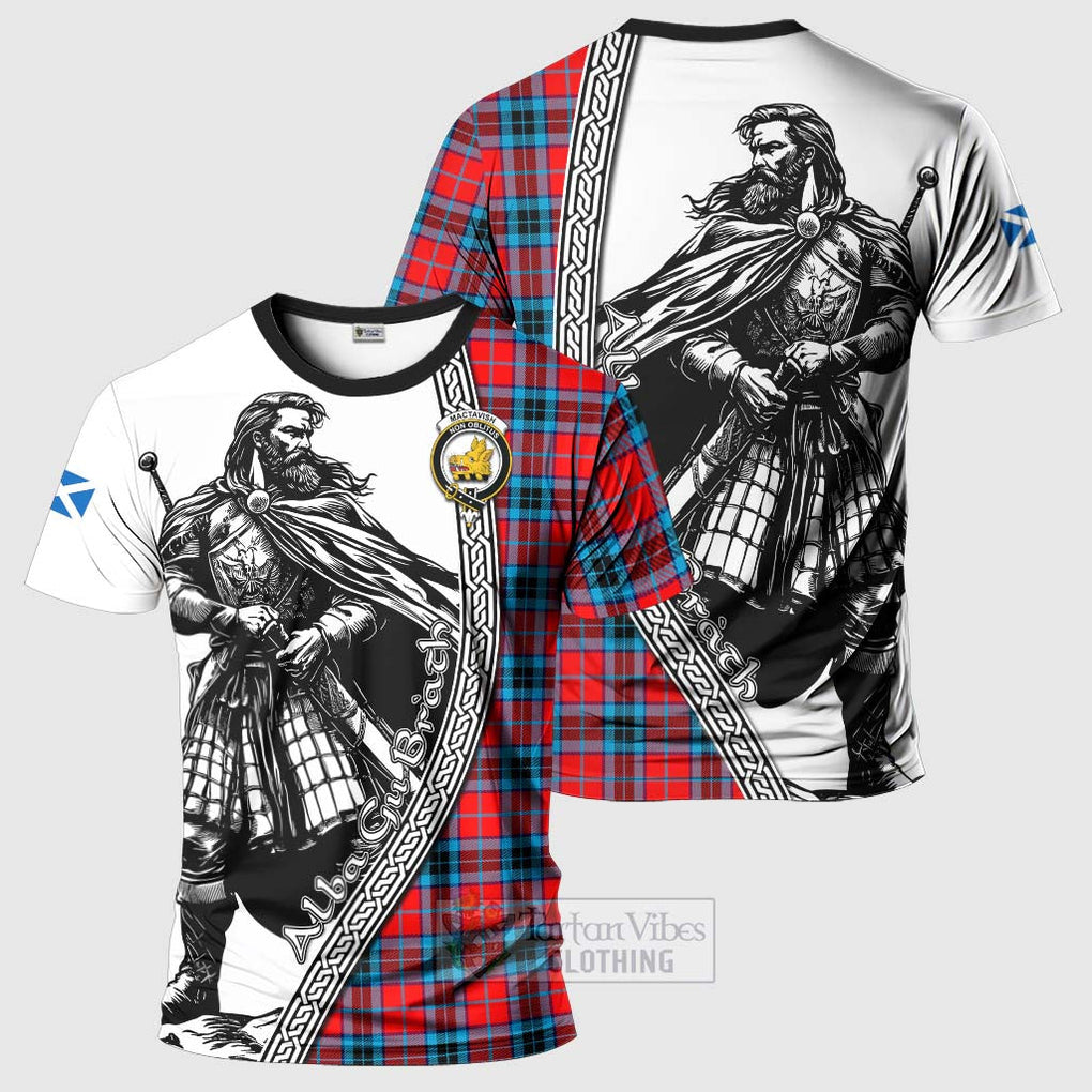 Tartan Vibes Clothing MacTavish (McTavish) Tartan Clan Crest T-Shirt with Highlander Warrior Celtic Style