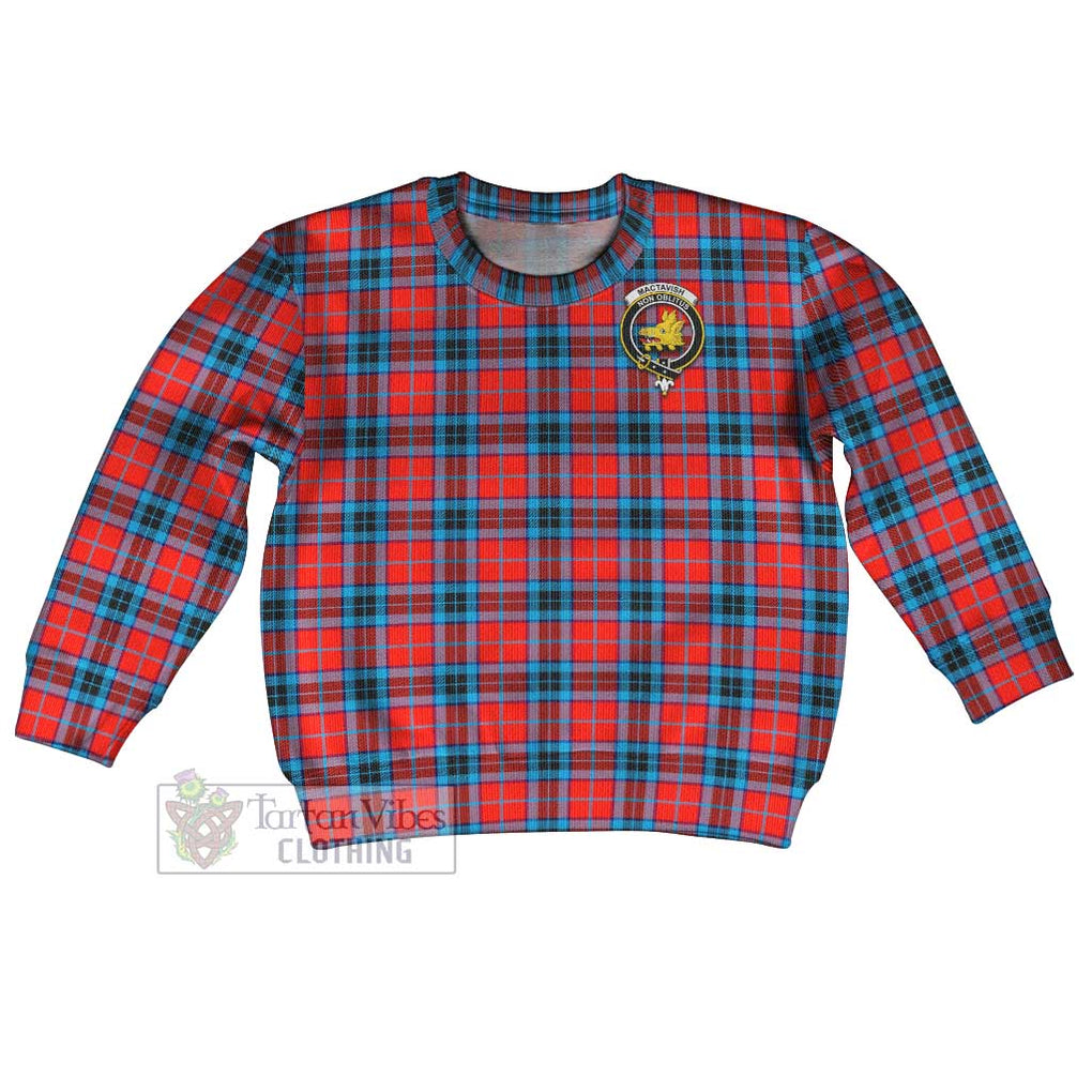 Tartan Vibes Clothing MacTavish (McTavish) Tartan Kid Ugly Sweater with Family Crest