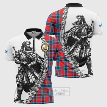 MacTavish (McTavish) Tartan Clan Crest Zipper Polo Shirt with Highlander Warrior Celtic Style