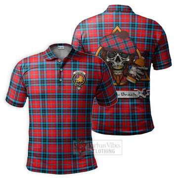 MacTavish (McTavish) Tartan Polo Shirt with Family Crest and Bearded Skull Holding Bottles of Whiskey