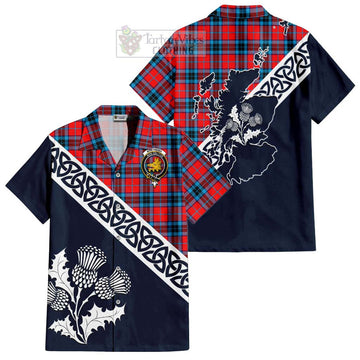 MacTavish (McTavish) Tartan Short Sleeve Button Shirt Featuring Thistle and Scotland Map