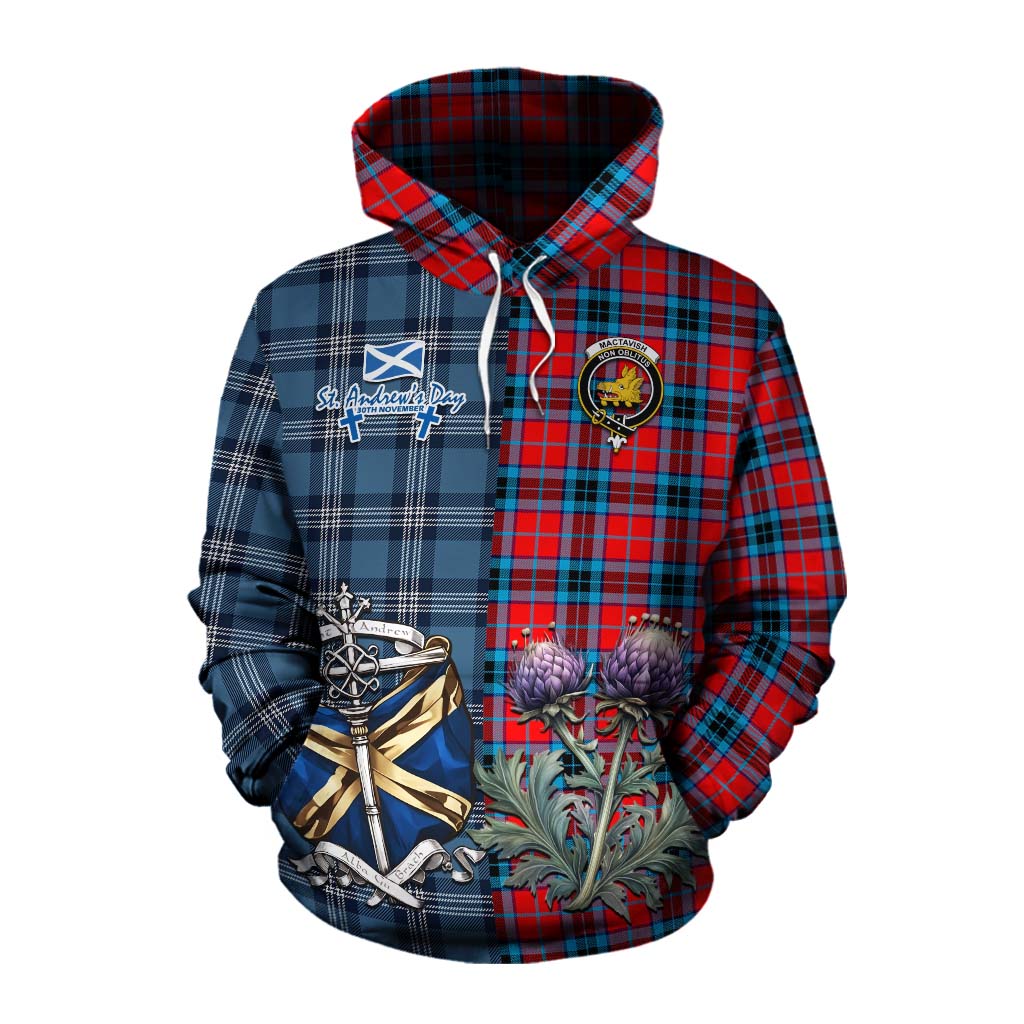 Tartan Vibes Clothing MacTavish (McTavish) Tartan Cotton Hoodie Happy St. Andrew's Day Half Tartan Style