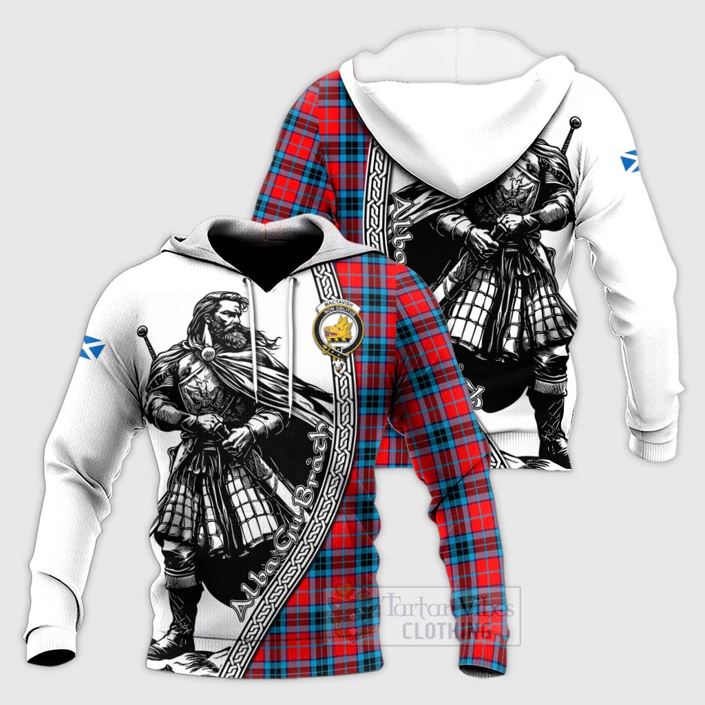 Tartan Vibes Clothing MacTavish (McTavish) Tartan Clan Crest Knitted Hoodie with Highlander Warrior Celtic Style