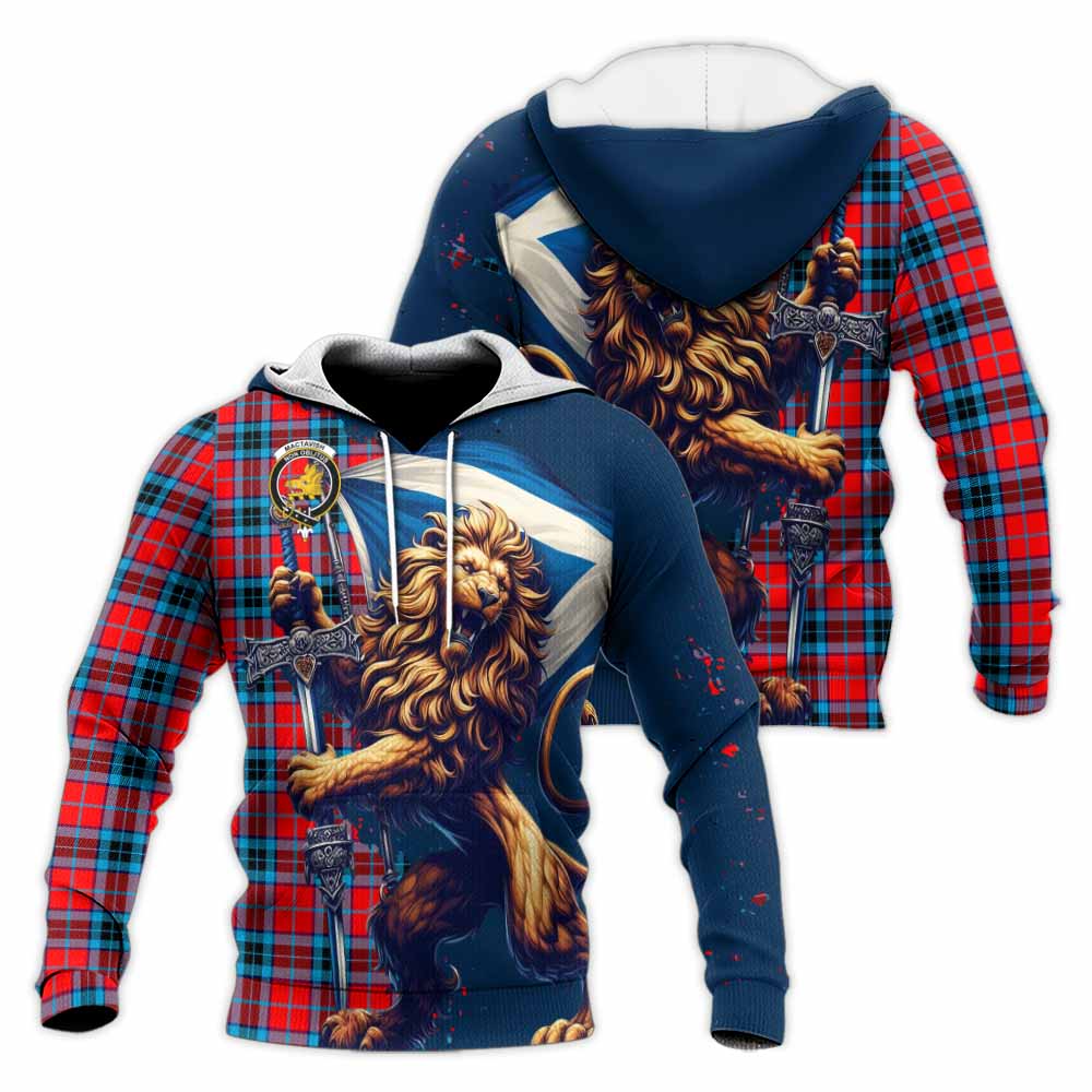 Tartan Vibes Clothing MacTavish (McTavish) Tartan Family Crest Knitted Hoodie with Scottish Majestic Lion