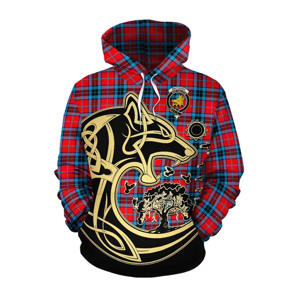 Tartan Vibes Clothing MacTavish (McTavish) Tartan Cotton Hoodie with Family Crest Celtic Wolf Style