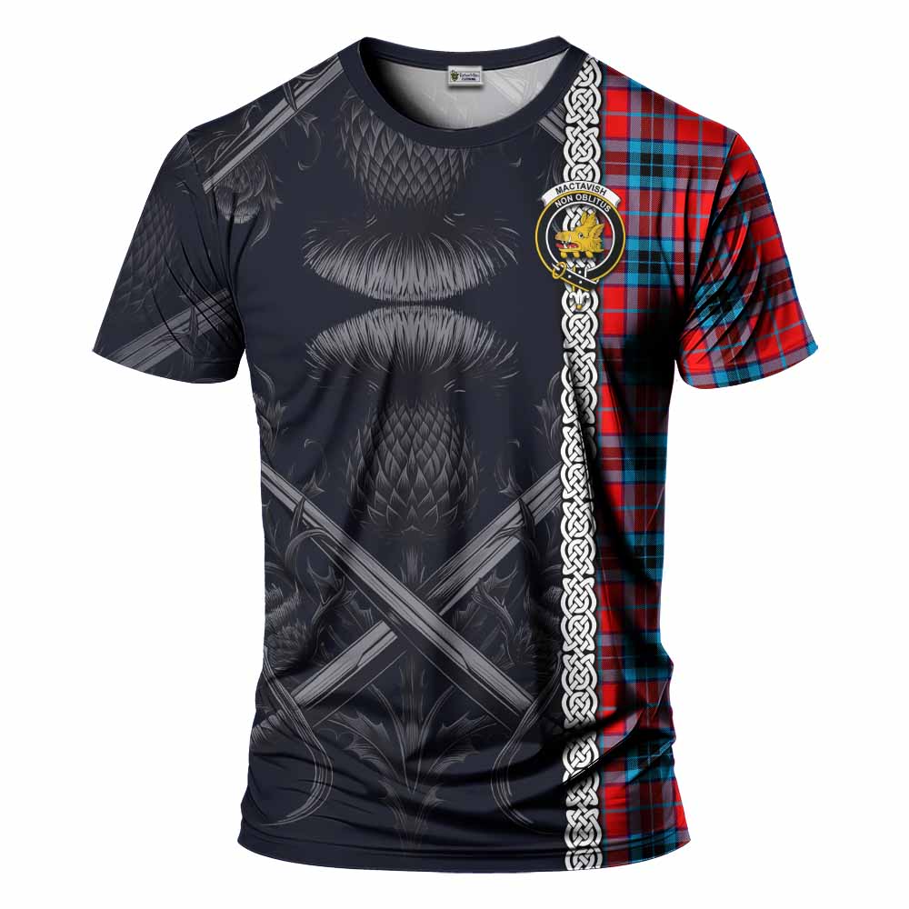 Tartan Vibes Clothing MacTavish (McTavish) Tartan T-Shirt with Family Crest Cross Sword Thistle Celtic Vibes