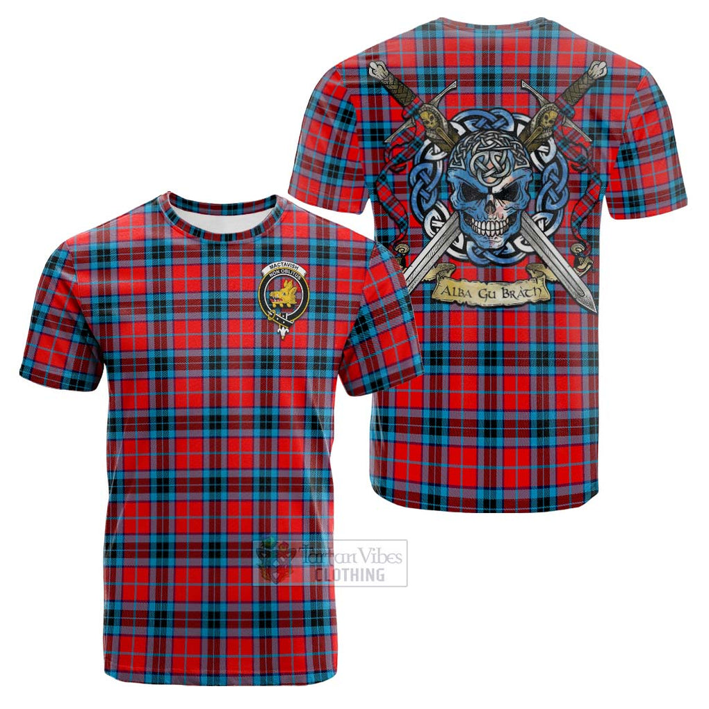 Tartan Vibes Clothing MacTavish (McTavish) Tartan Cotton T-shirt with Family Crest Celtic Skull Style