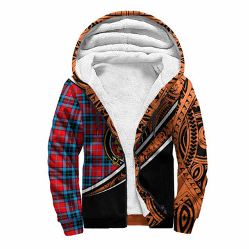 MacTavish (McTavish) Crest Tartan Sherpa Hoodie with Polynesian Vibes Style - Orange Version