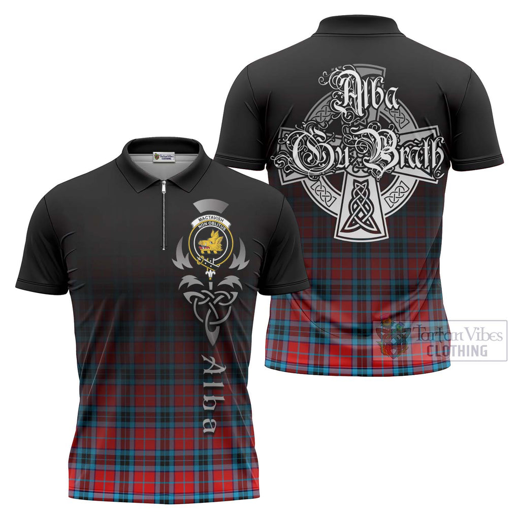 Tartan Vibes Clothing MacTavish (McTavish) Tartan Zipper Polo Shirt Featuring Alba Gu Brath Family Crest Celtic Inspired