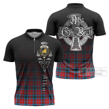 MacTavish (McTavish) Tartan Zipper Polo Shirt Featuring Alba Gu Brath Family Crest Celtic Inspired