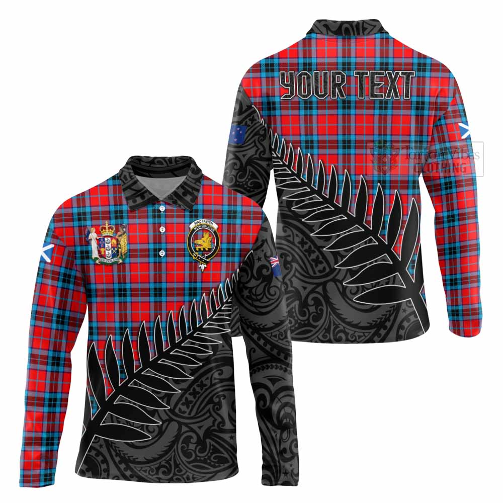 Tartan Vibes Clothing MacTavish (McTavish) Crest Tartan Long Sleeve Polo Shirt with New Zealand Silver Fern Half Style